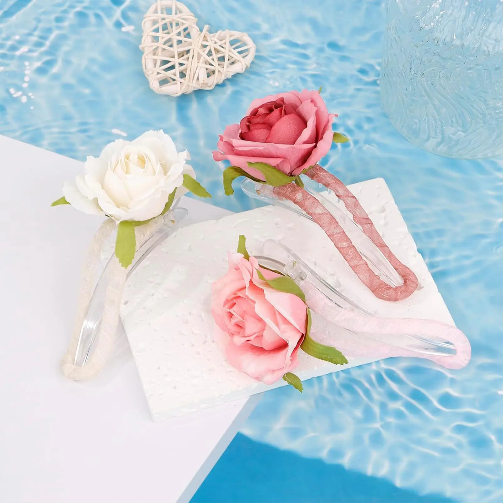 Sweety Rose Hair Claw For Women Elegant Simulated Flower Duckbill Clip Girls Fashionable Daily Updo Maruko Head Hair Accessories