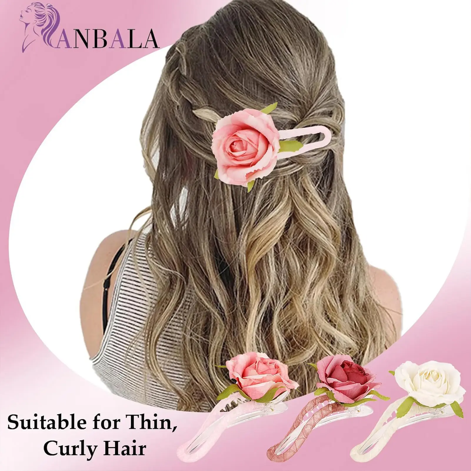 Sweety Rose Hair Claw For Women Elegant Simulated Flower Duckbill Clip Girls Fashionable Daily Updo Maruko Head Hair Accessories