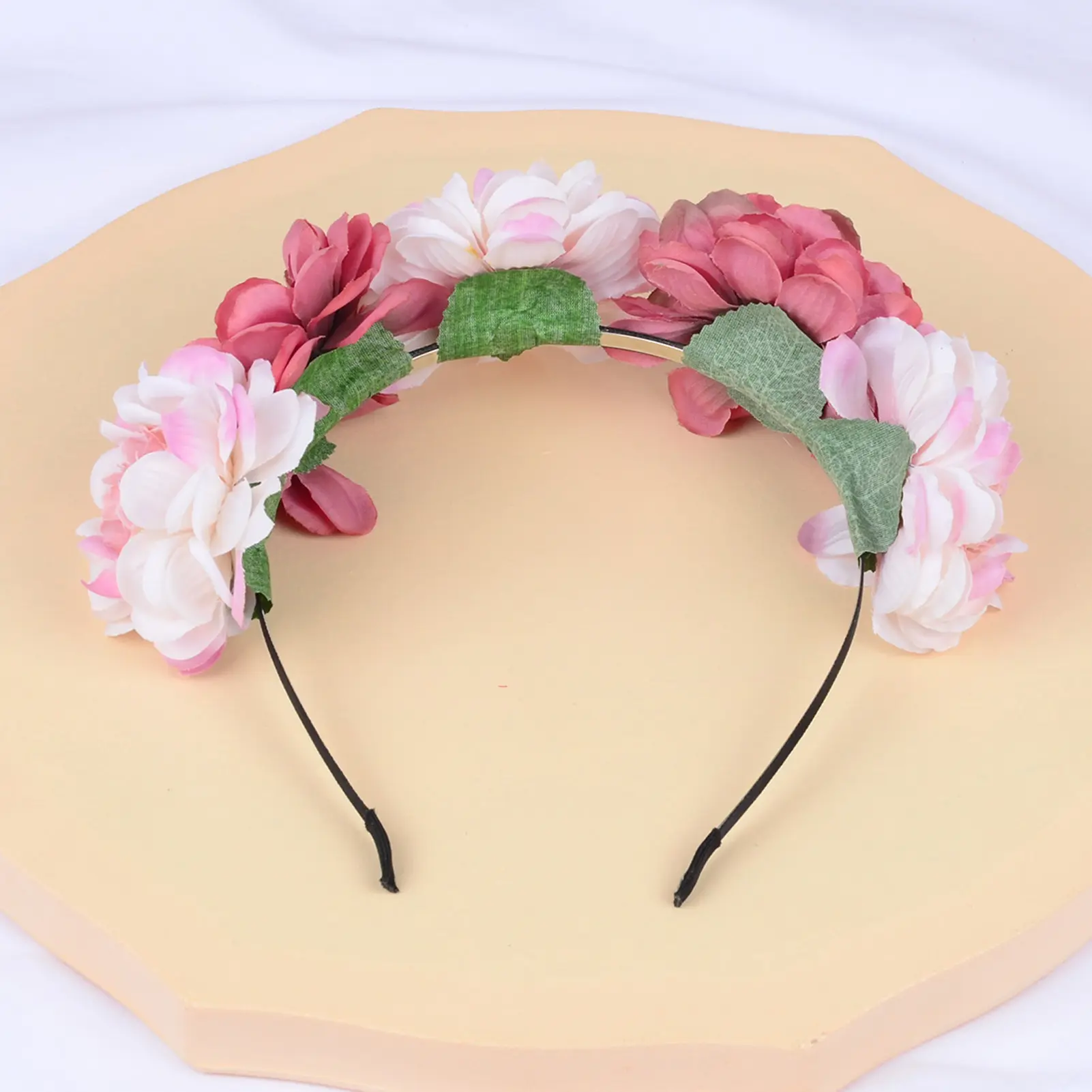 Elegant Flower Headband For Women Artificial Simulated Floral Hair Band Sweety Pink Hair Hoop Girls Photography Accessories 1pc