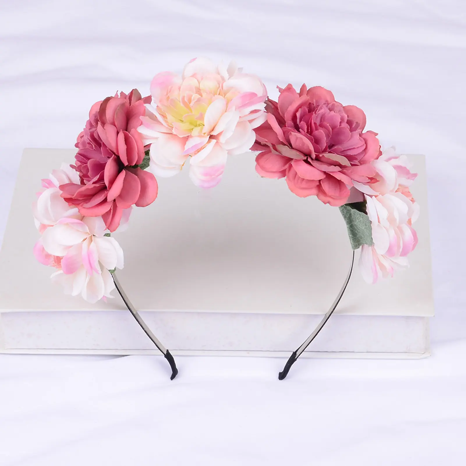 Elegant Flower Headband For Women Artificial Simulated Floral Hair Band Sweety Pink Hair Hoop Girls Photography Accessories 1pc