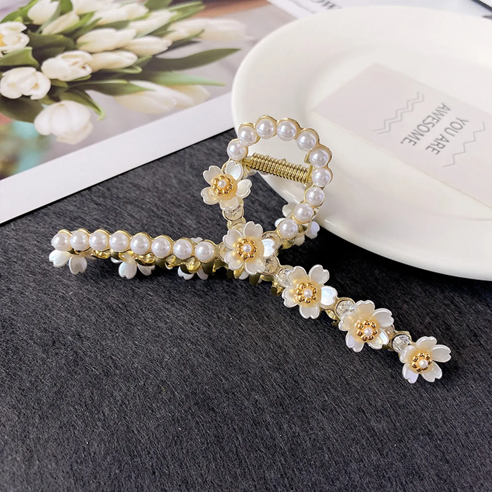 Fashion Gorgeous Women Alloy Flower Hair Claw Clip Simple Style Stable Grip Claw Clip For Thin Thick Long Short Hair