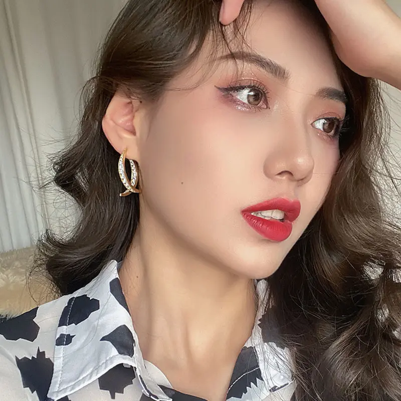 Trendy Glitter Stud Earring For Women Personalized Diamond Studded Geometric Earrings Fashionable Jewelry Ear Accessories 1 Pair