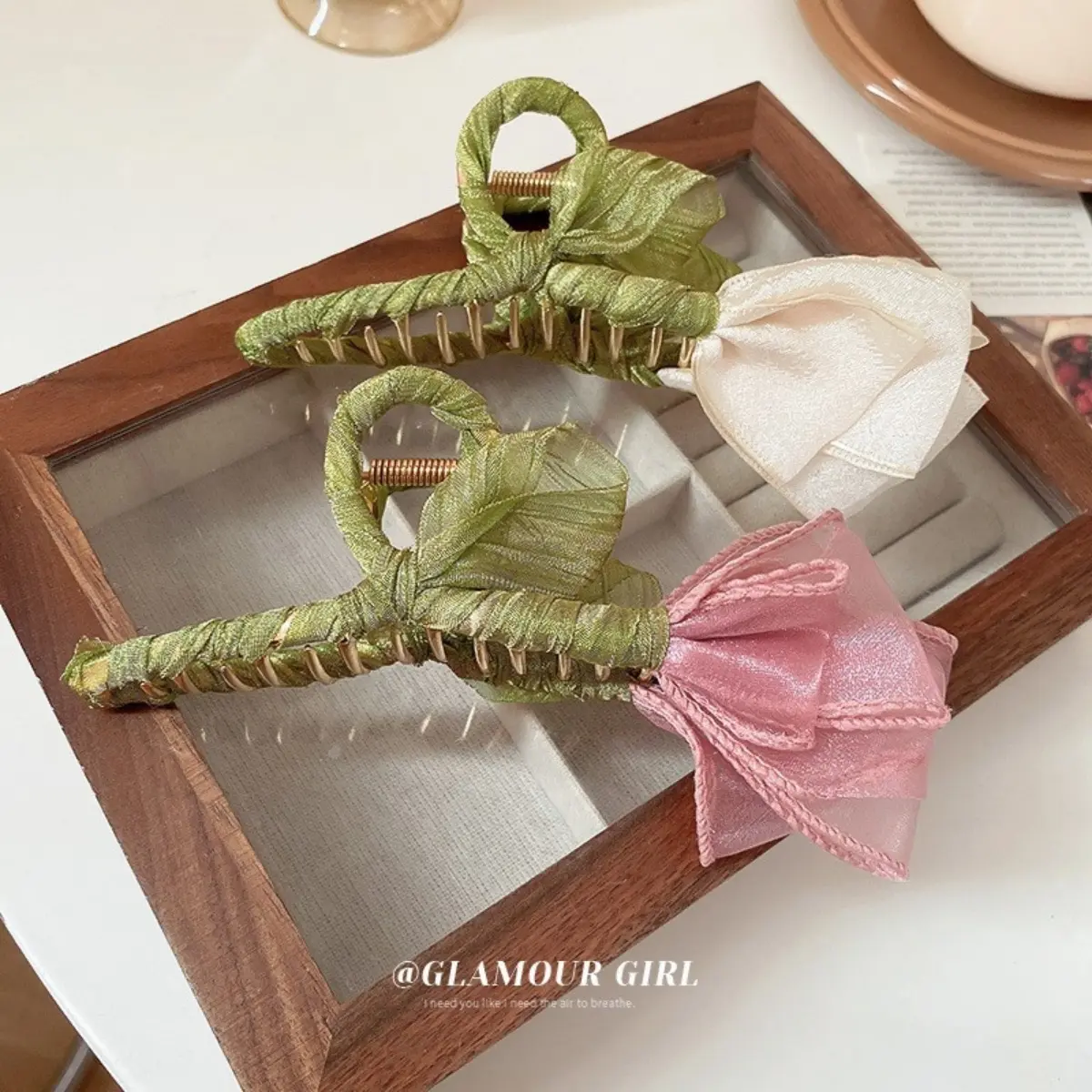 5.7inch Flower Hair Claw For Women Ins Style Handmade Clothes Tulip Hair Clip Elegant Trendy Floral Shark Gripper Hair Accessory