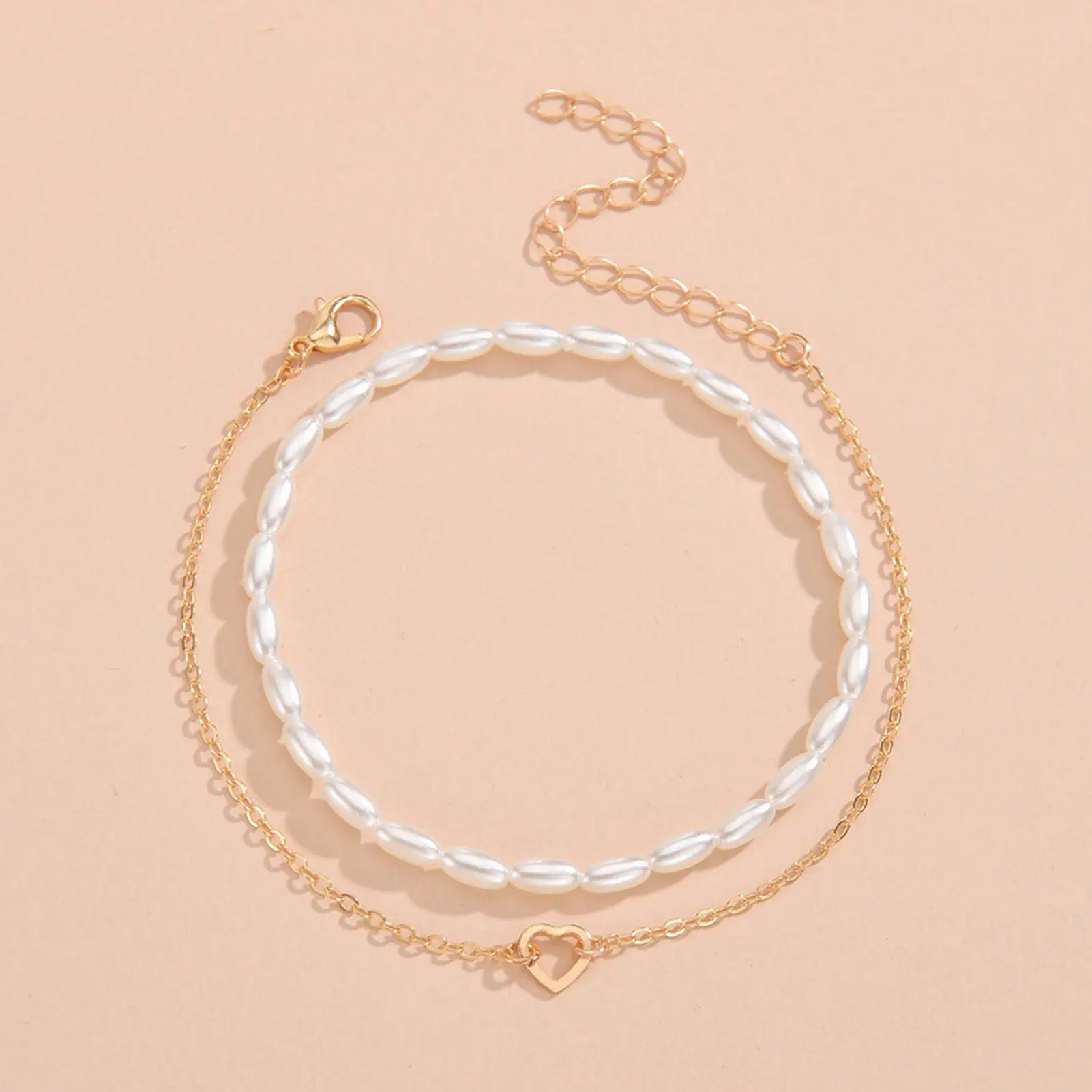 2pcs Sweety Ankle Bracelet For Women Summer Beach Pearl Heart Shape Ankle Chain Light Luxury Jewelry Leg Accessories Body Chain