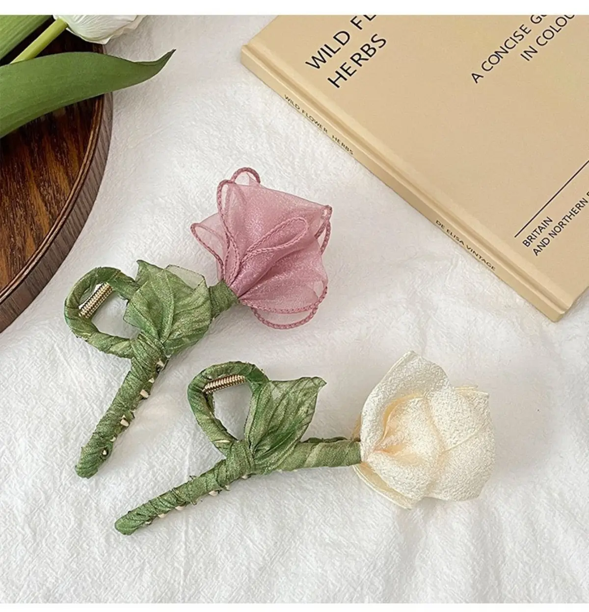 5.7inch Flower Hair Claw For Women Ins Style Handmade Clothes Tulip Hair Clip Elegant Trendy Floral Shark Gripper Hair Accessory
