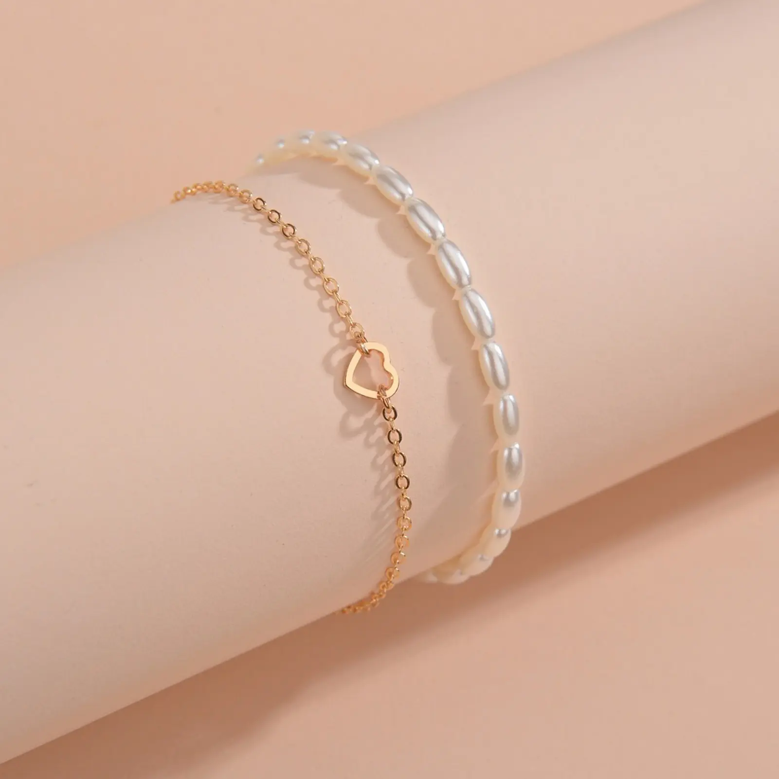 2pcs Sweety Ankle Bracelet For Women Summer Beach Pearl Heart Shape Ankle Chain Light Luxury Jewelry Leg Accessories Body Chain