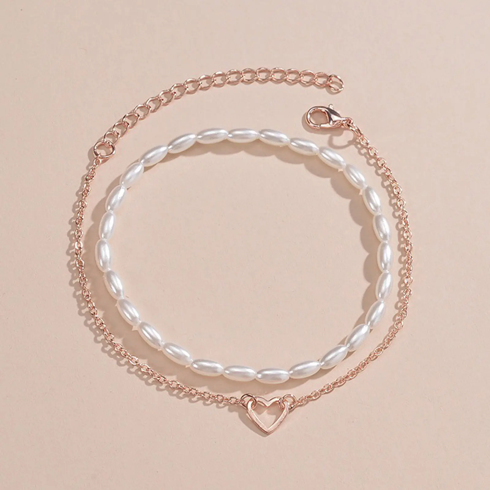 2pcs Sweety Ankle Bracelet For Women Summer Beach Pearl Heart Shape Ankle Chain Light Luxury Jewelry Leg Accessories Body Chain