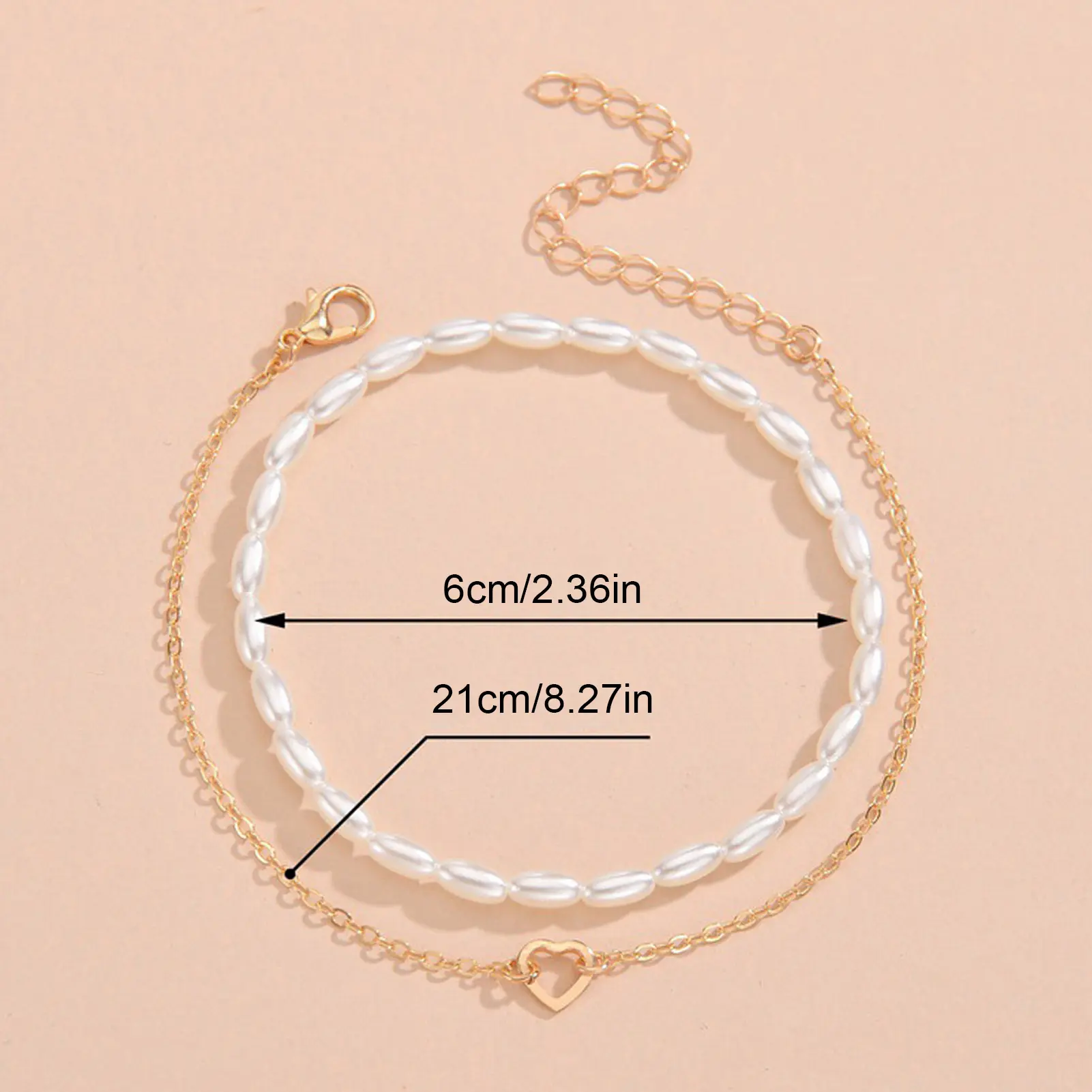 2pcs Sweety Ankle Bracelet For Women Summer Beach Pearl Heart Shape Ankle Chain Light Luxury Jewelry Leg Accessories Body Chain