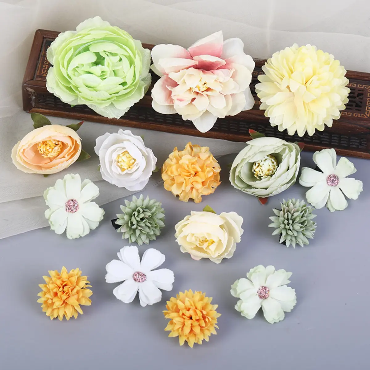 Chinese Style Flower Hair Clip For Women Elegant Gauze Floral DIY Hairpin Hanfu Dress Hair Accessories Simulated Flower Hairpin