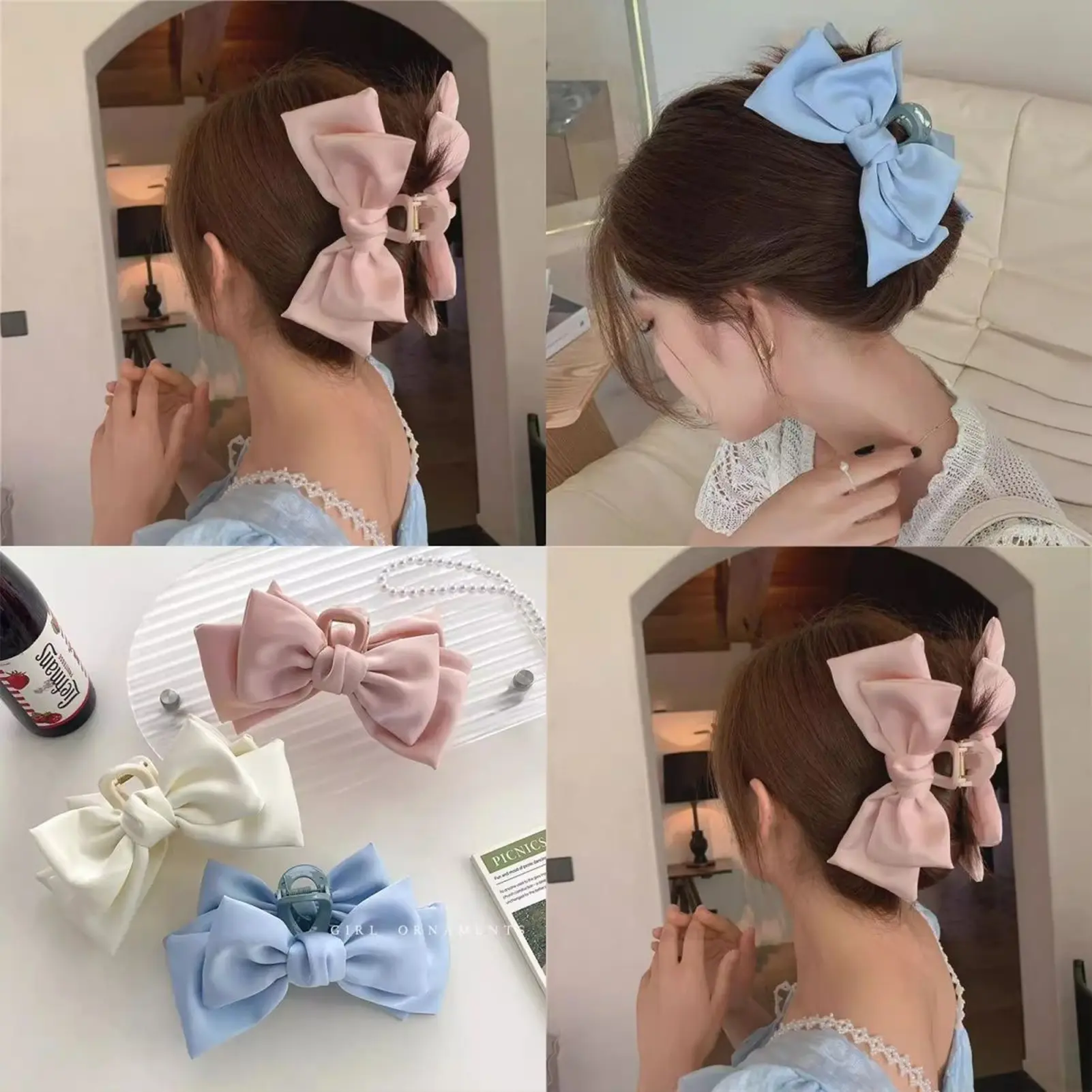 Gentle Bowknot Hair Claw For Women Korean Style Elegant Large Bow Shark Gripper Girls Trendy Hair Accessories Hair Clips 2/3pcs