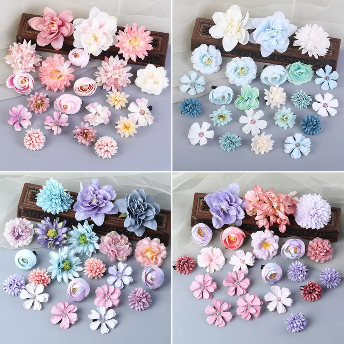 Chinese Style Flower Hair Clip For Women Elegant Gauze Floral DIY Hairpin Hanfu Dress Hair Accessories Simulated Flower Hairpin