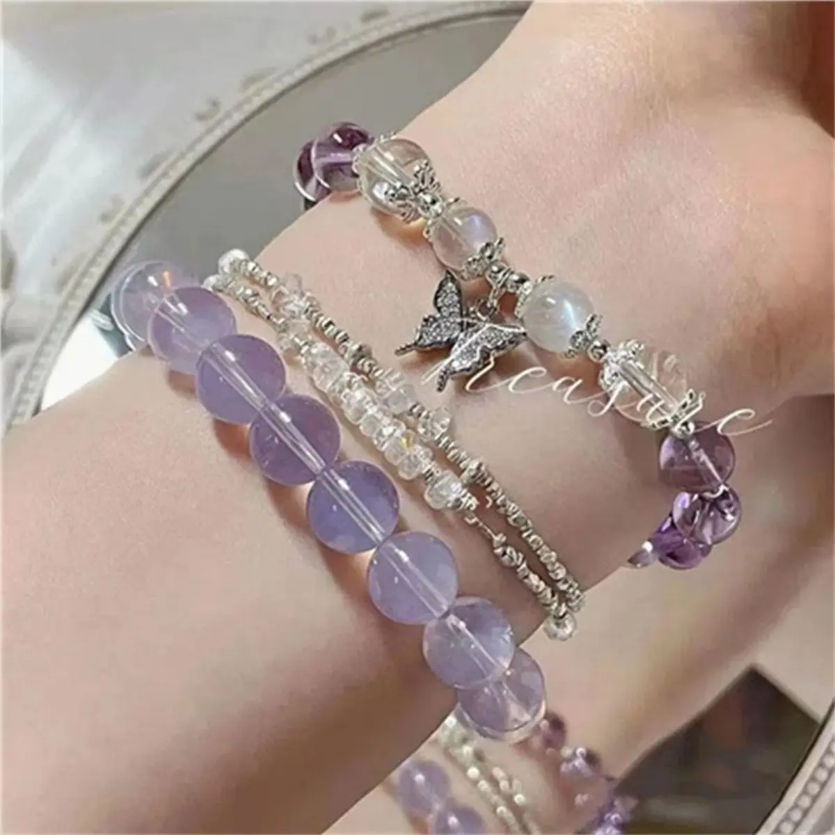 Fairy Butterfly Bead Bracelet For Women Fantastic Gradient Crystal Bead Chain Bracelet Girls Fashion Hand Decoration Chain 1pc