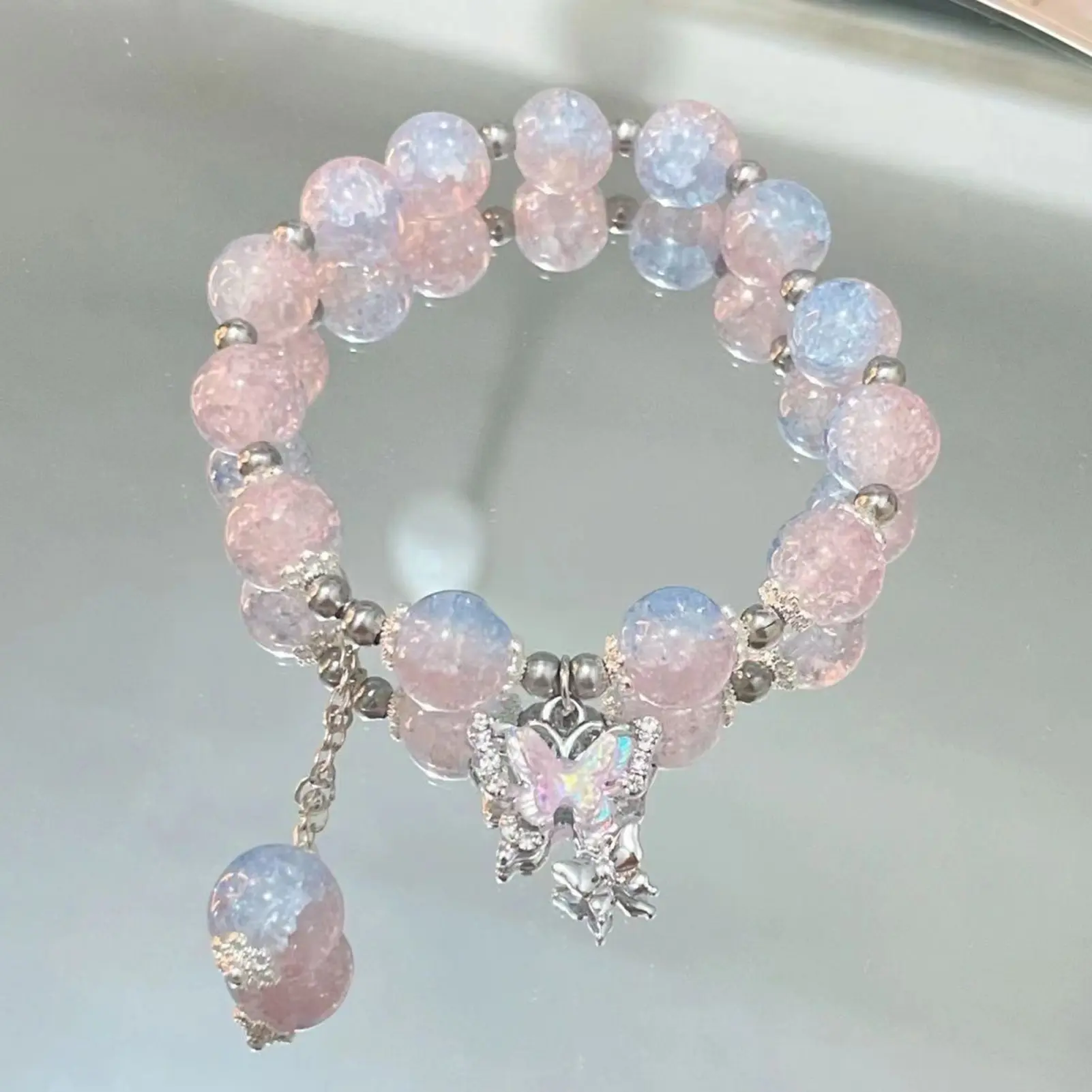 Fairy Butterfly Bead Bracelet For Women Fantastic Gradient Crystal Bead Chain Bracelet Girls Fashion Hand Decoration Chain 1pc