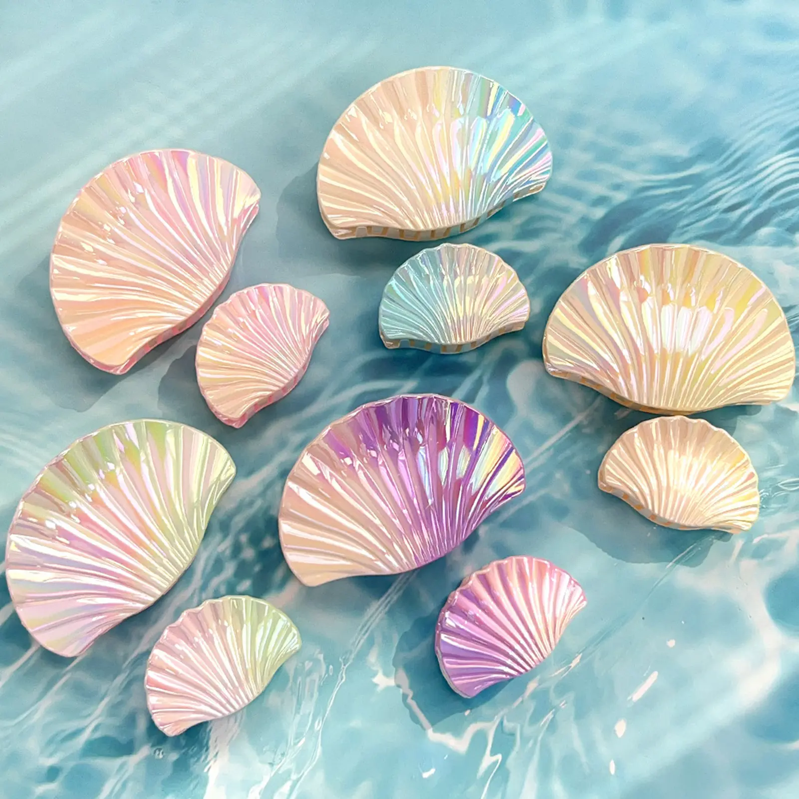 Trendy Shell Hair Claw Gradient Color Scallop Shark Hair Gripper Summer Beach Hair Decoration Clips Girls Hair Accessories