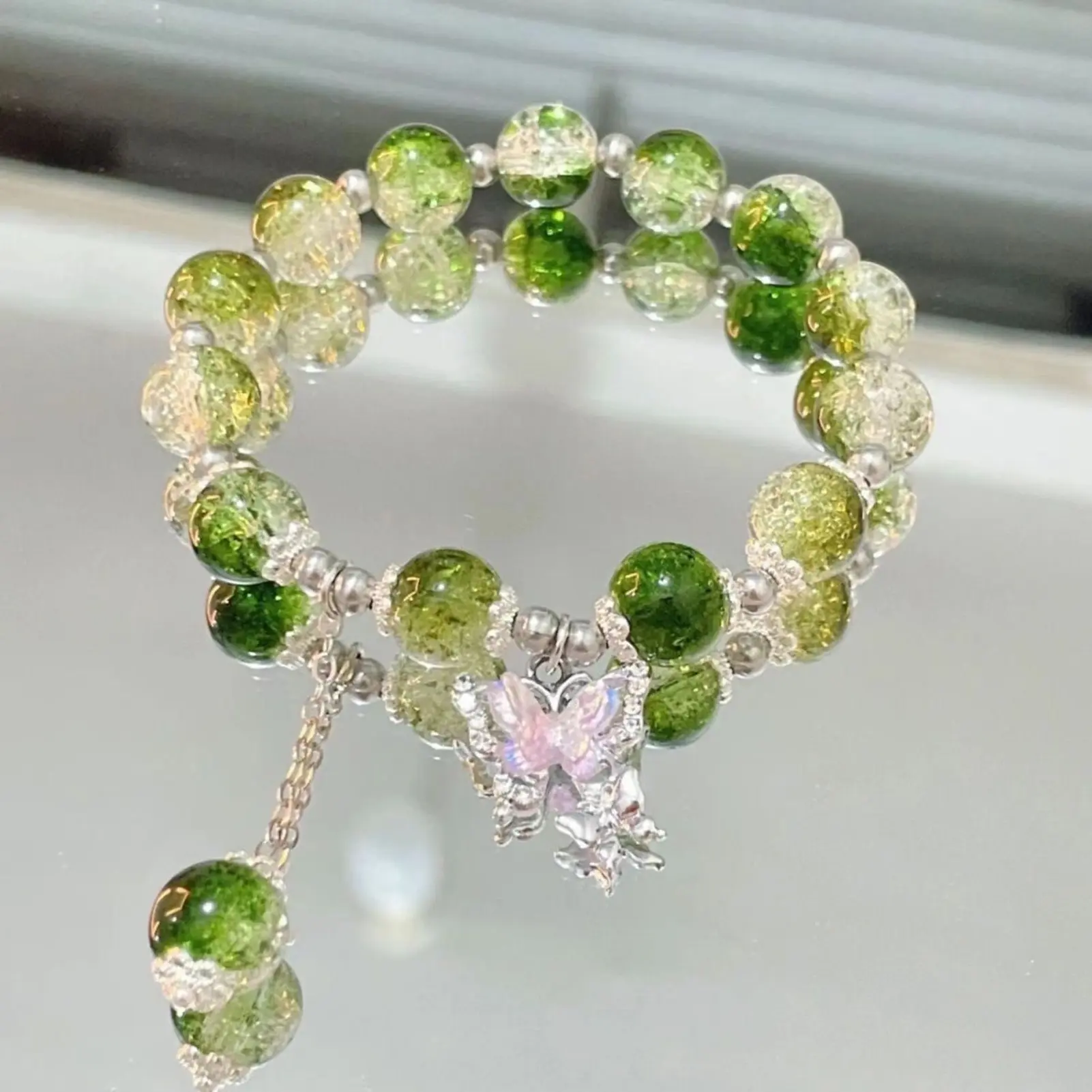 Fairy Butterfly Bead Bracelet For Women Fantastic Gradient Crystal Bead Chain Bracelet Girls Fashion Hand Decoration Chain 1pc