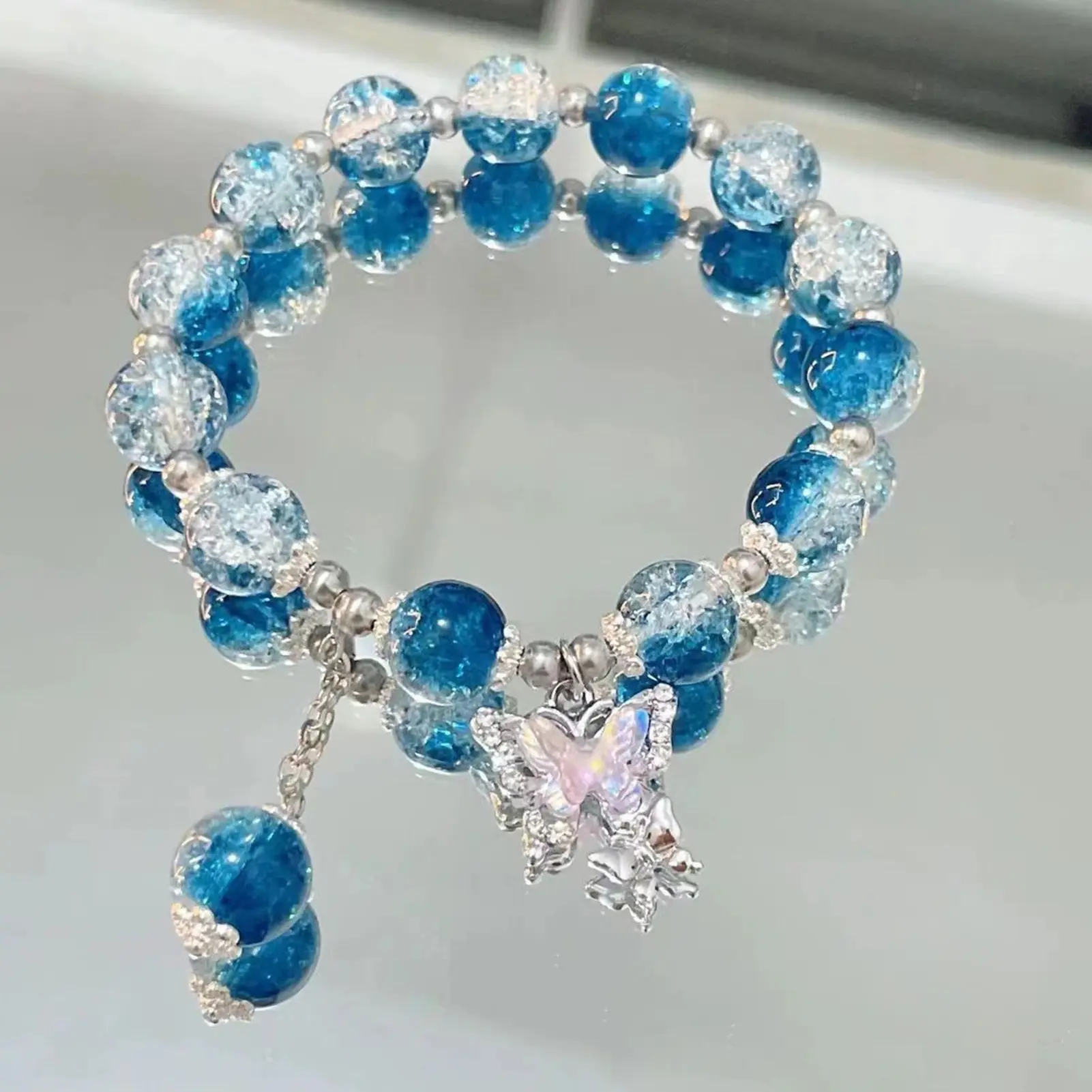 Fairy Butterfly Bead Bracelet For Women Fantastic Gradient Crystal Bead Chain Bracelet Girls Fashion Hand Decoration Chain 1pc