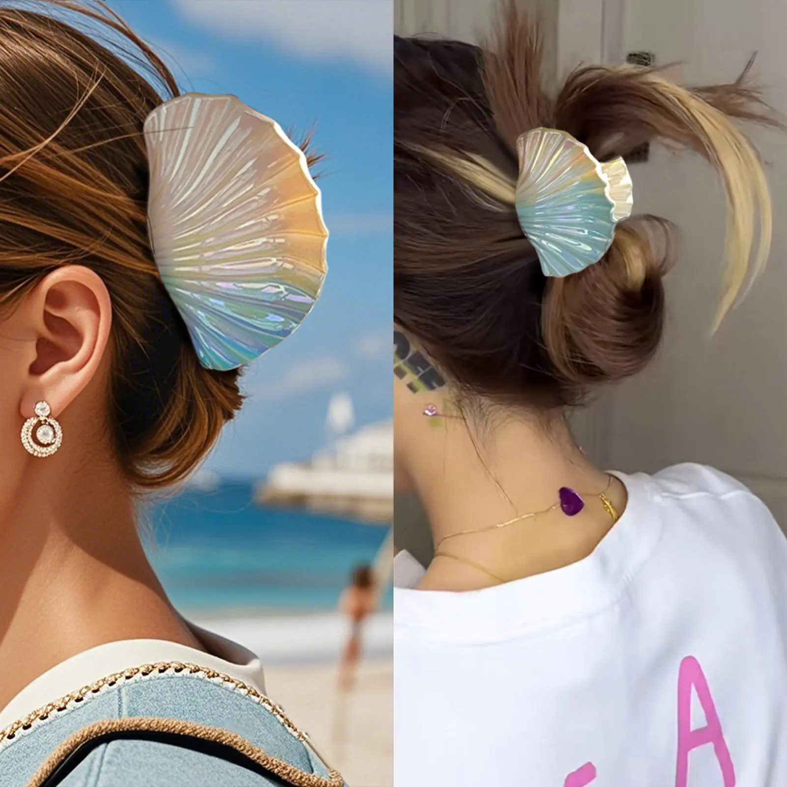 Trendy Shell Hair Claw Gradient Color Scallop Shark Hair Gripper Summer Beach Hair Decoration Clips Girls Hair Accessories