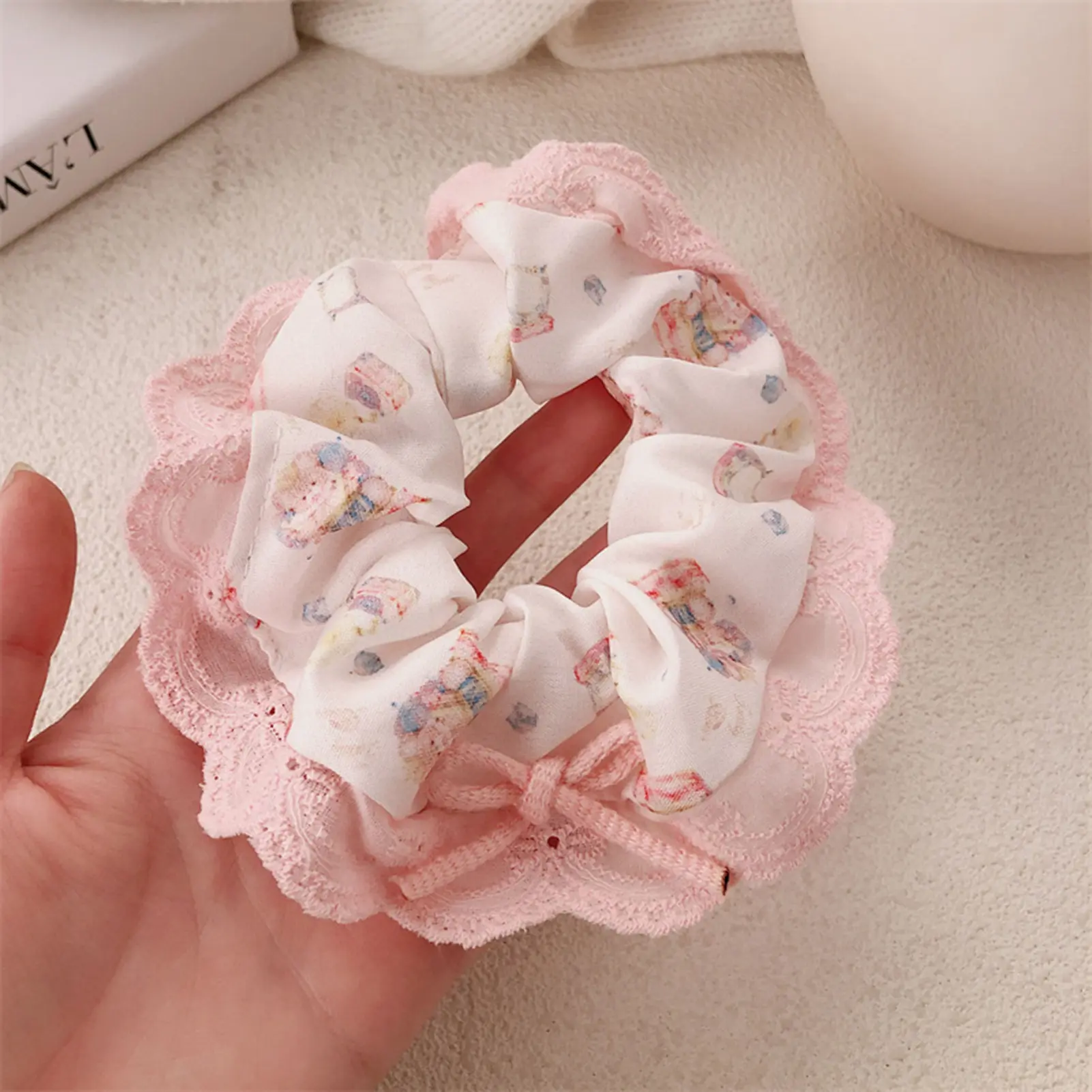 Ins Lace Hair Rope Sweety Flower Element Gauze Hair Hoop For Women Exquisite Large Intestine Hair Ring Girls Hair Accessories