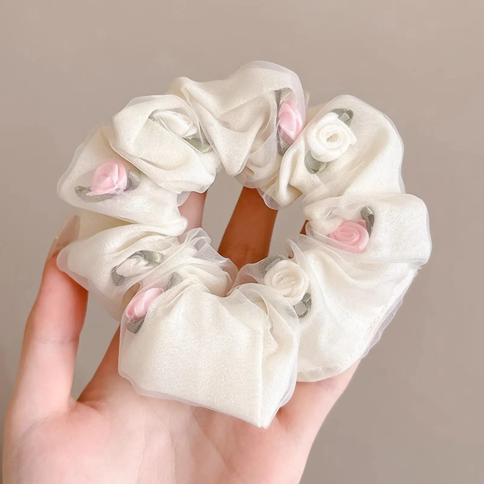Ins Lace Hair Rope Sweety Flower Element Gauze Hair Hoop For Women Exquisite Large Intestine Hair Ring Girls Hair Accessories