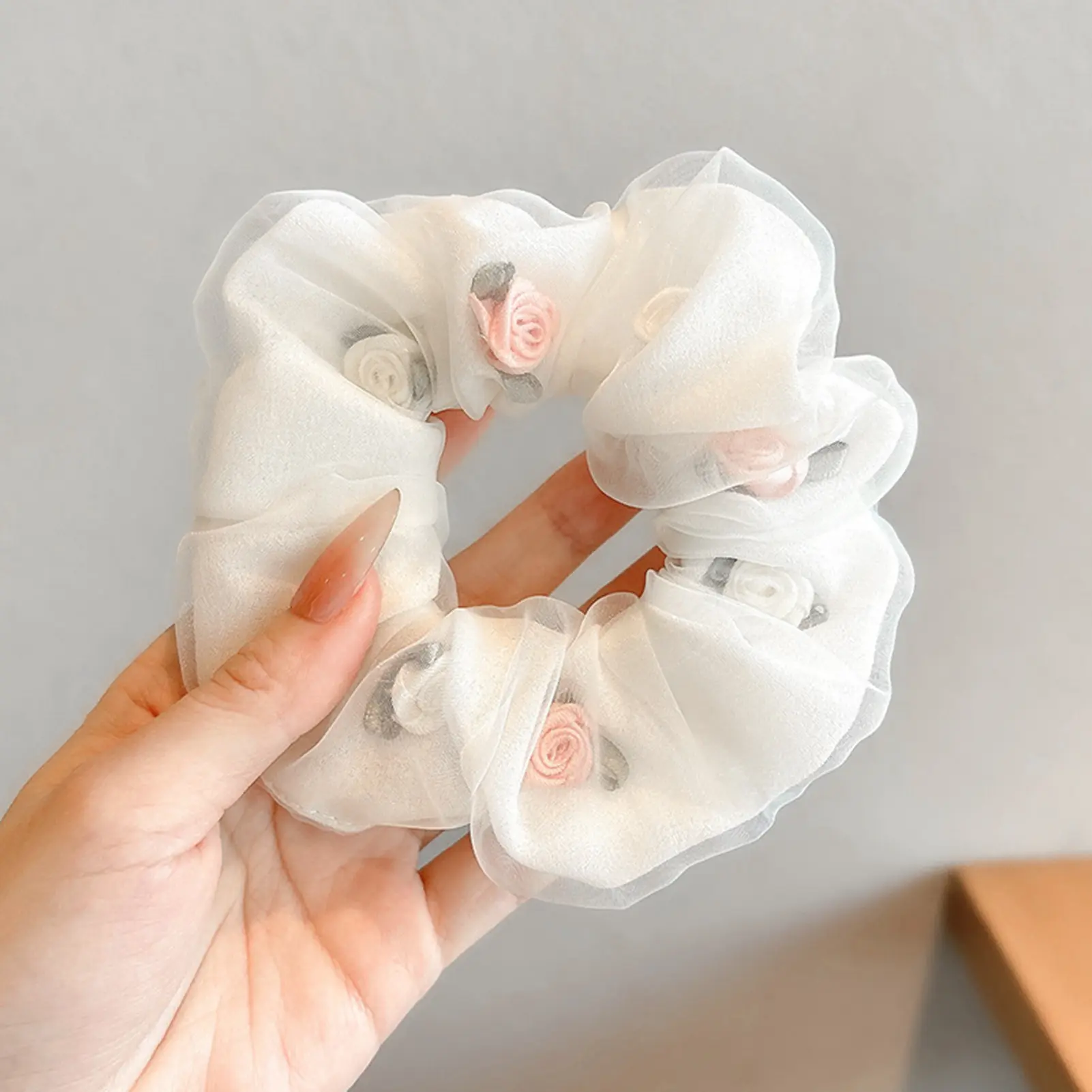 Ins Lace Hair Rope Sweety Flower Element Gauze Hair Hoop For Women Exquisite Large Intestine Hair Ring Girls Hair Accessories