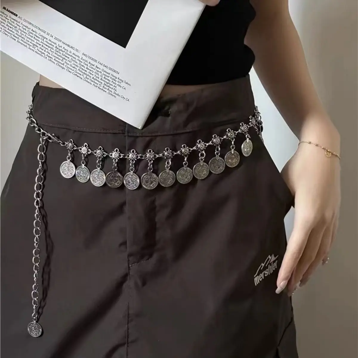 Y2K Style Waist Chain For Women Fashion Metal Pendant Belt Short Skirt Pants Decorative Chain Girls Trendy Body Decoration Chain