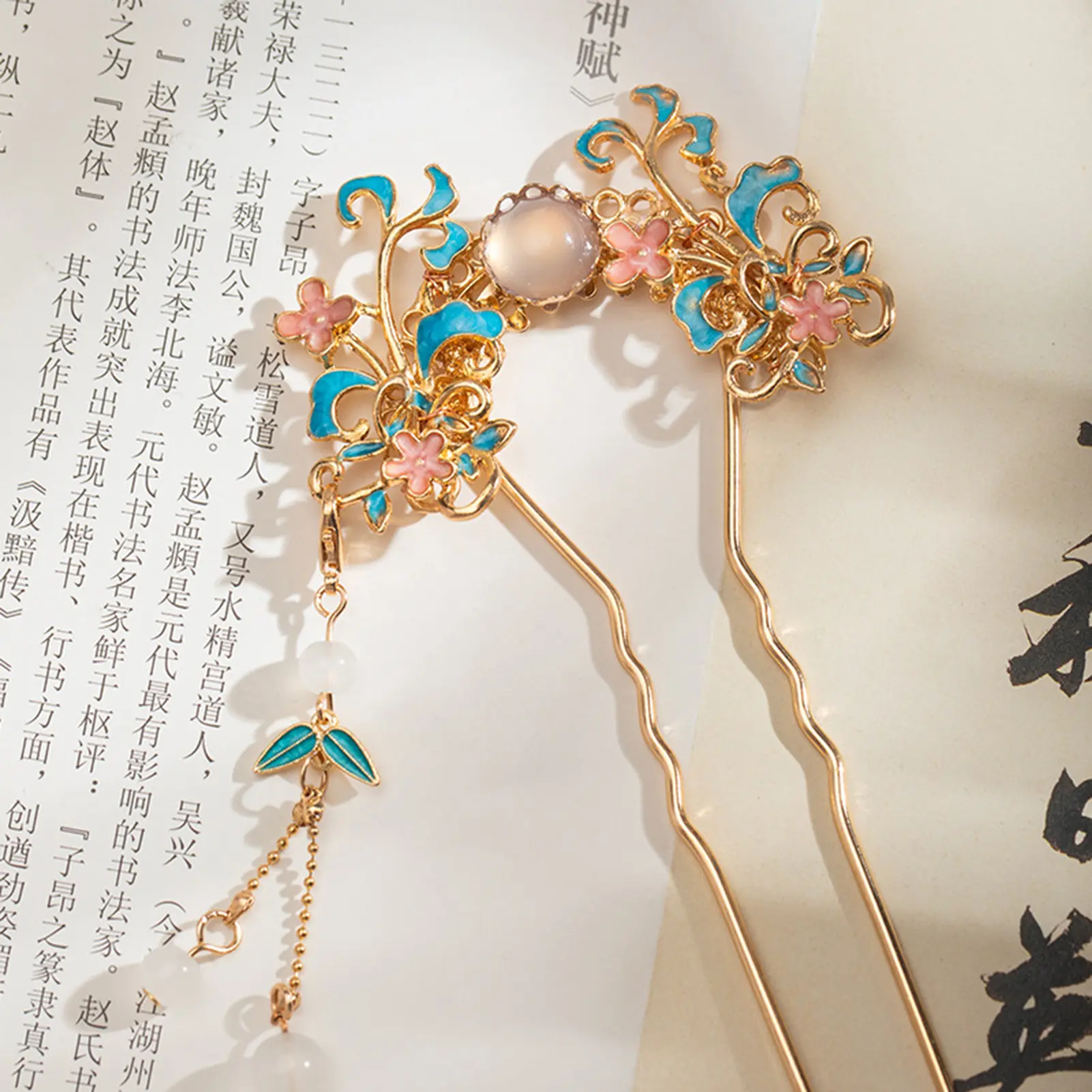 Light Luxury Jewelry Hairpin Vintage Chinese Style Drip Oil Flower Step Shake Exquisite Elegant U Shaped Flower Hair Stick