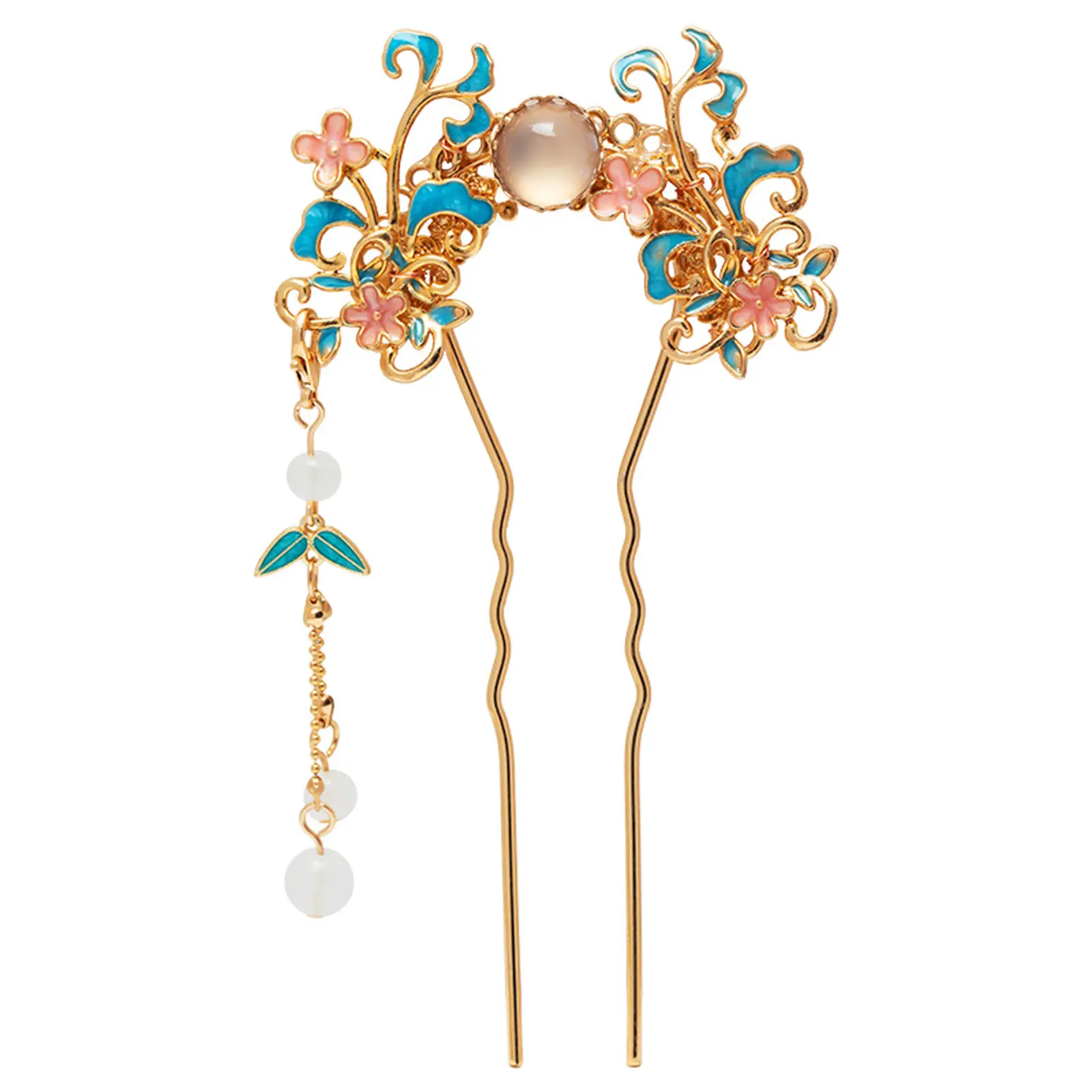 Light Luxury Jewelry Hairpin Vintage Chinese Style Drip Oil Flower Step Shake Exquisite Elegant U Shaped Flower Hair Stick
