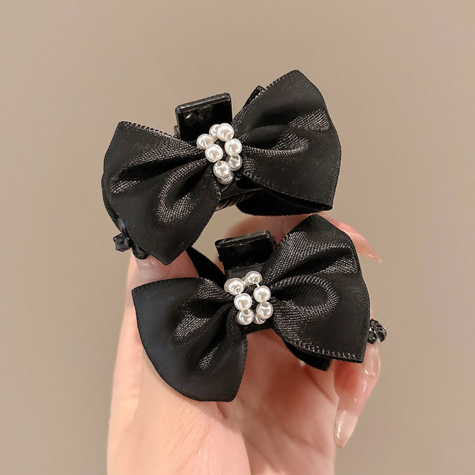1 Pair Bow Hair Clip For Women Sweety Princess Style Pearl Gauze Bow Hair Claw Elegant Exquisite Girls Fashion Hair Accessories