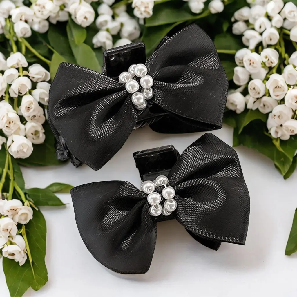 1 Pair Bow Hair Clip For Women Sweety Princess Style Pearl Gauze Bow Hair Claw Elegant Exquisite Girls Fashion Hair Accessories