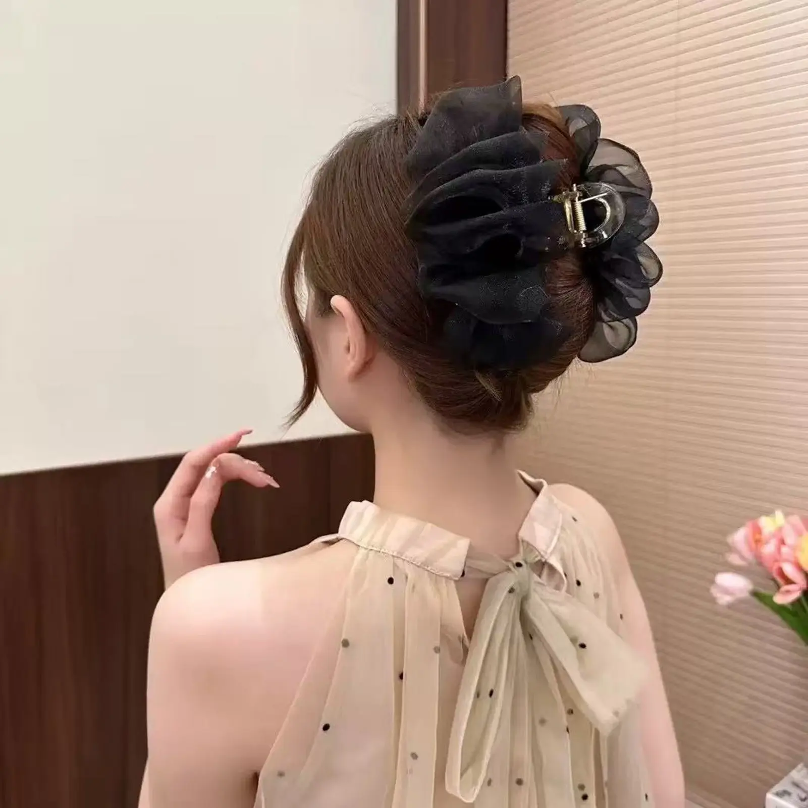 Korean Style Fairy Hair Claw Elegant Exquisite Pearlescent Gauze Hair Clip For Women Gentle Sweety Bowknot Hair Accessories