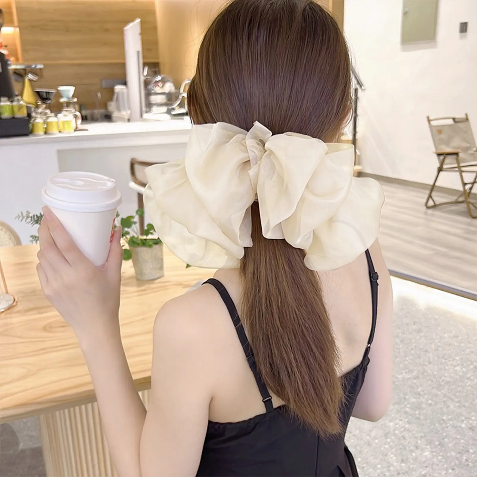 Korean Style Sweety Hair Clips For Women Exaggerated Large Gauze Bow Hair Clip Date Shopping Travel Decoration Spring Hair Clip