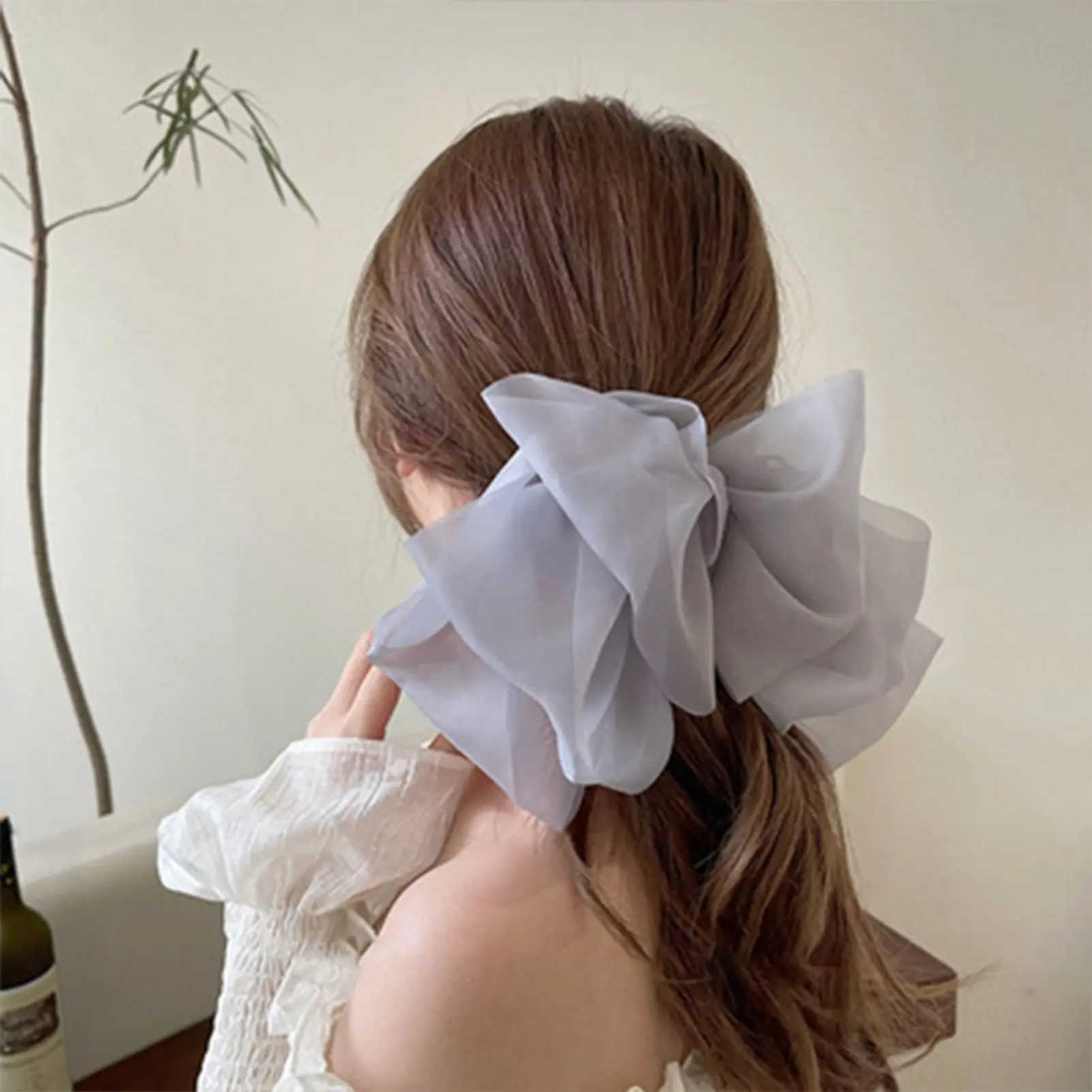 Korean Style Sweety Hair Clips For Women Exaggerated Large Gauze Bow Hair Clip Date Shopping Travel Decoration Spring Hair Clip
