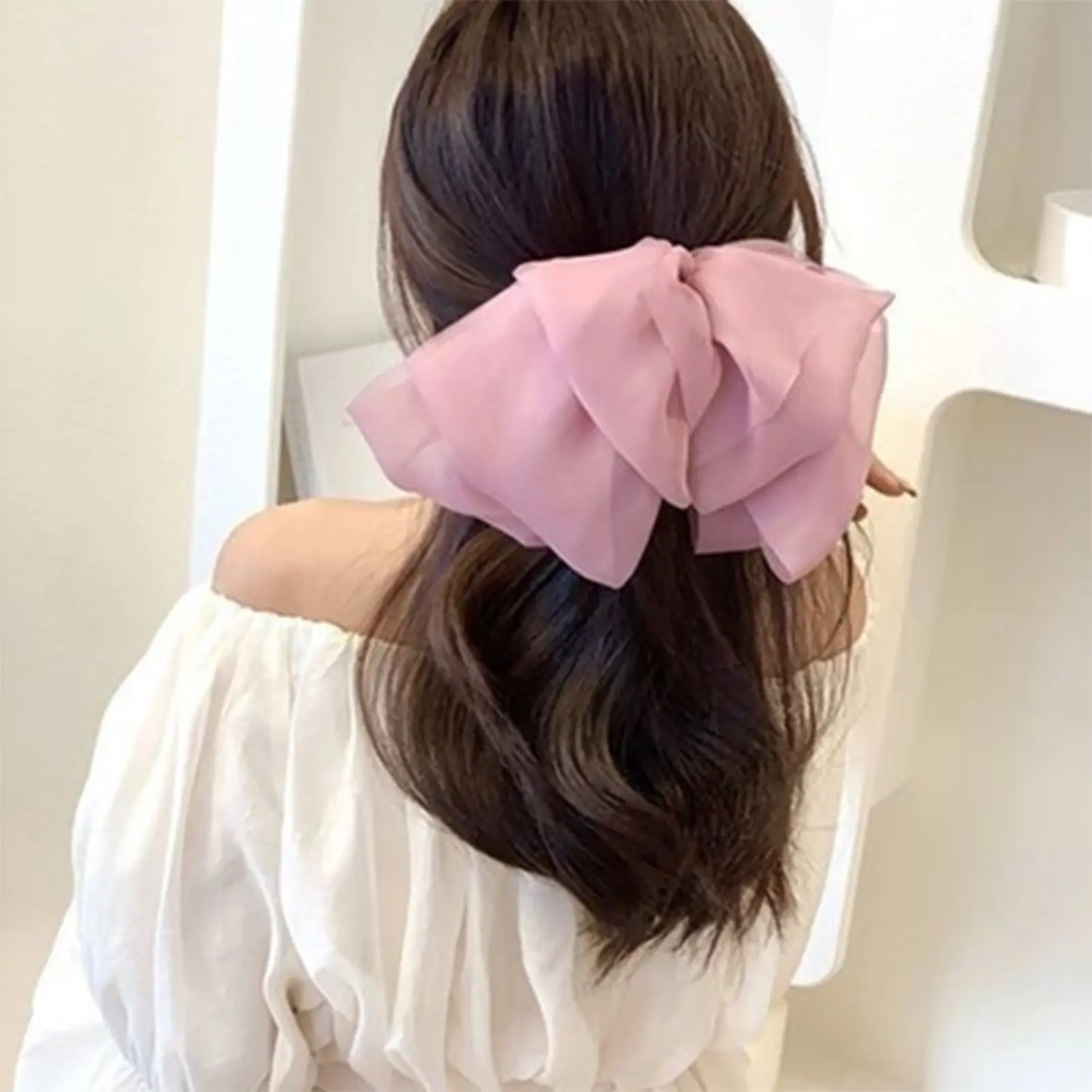 Korean Style Sweety Hair Clips For Women Exaggerated Large Gauze Bow Hair Clip Date Shopping Travel Decoration Spring Hair Clip