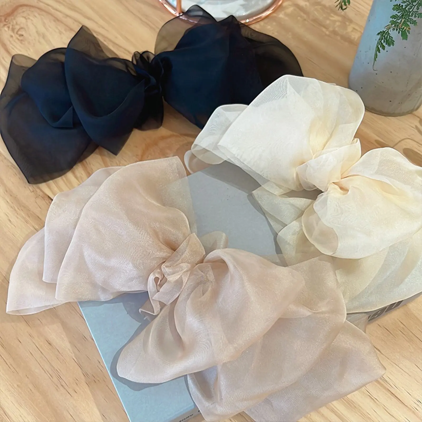 Korean Style Sweety Hair Clips For Women Exaggerated Large Gauze Bow Hair Clip Date Shopping Travel Decoration Spring Hair Clip