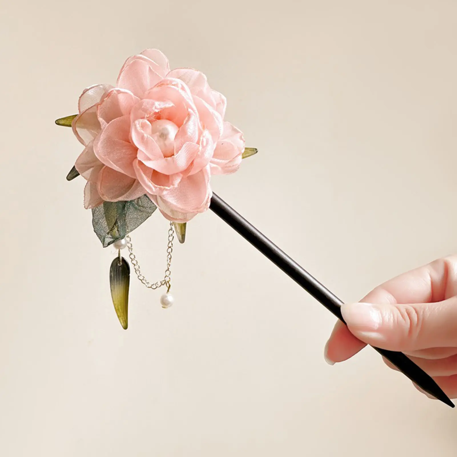 Fairy Gauze Flower Hairpin For Women Pink Pearl Peony Tassel Hair Stick Elegant Hanfu Dress Hair Accessories Exquisite Hairpin