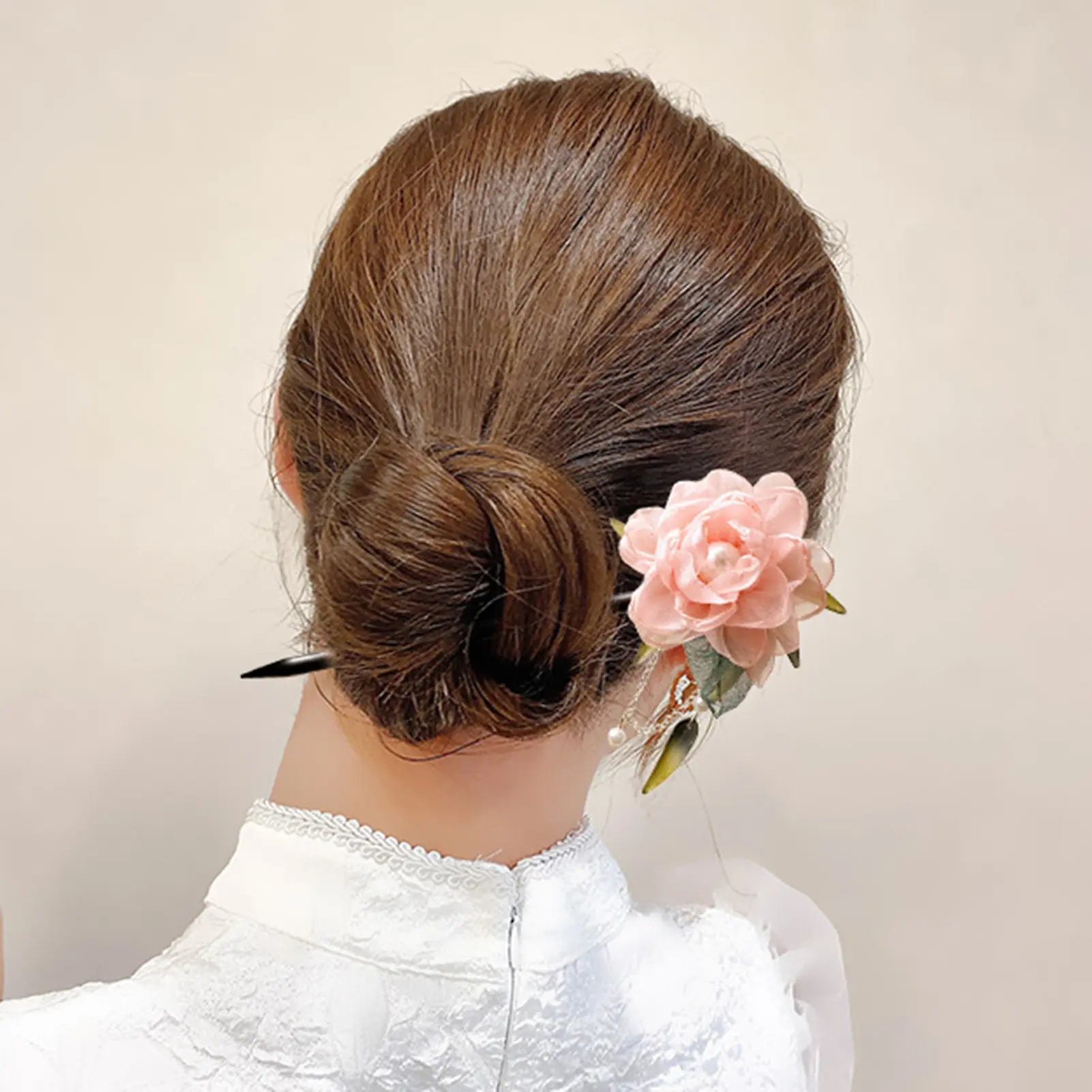 Fairy Gauze Flower Hairpin For Women Pink Pearl Peony Tassel Hair Stick Elegant Hanfu Dress Hair Accessories Exquisite Hairpin