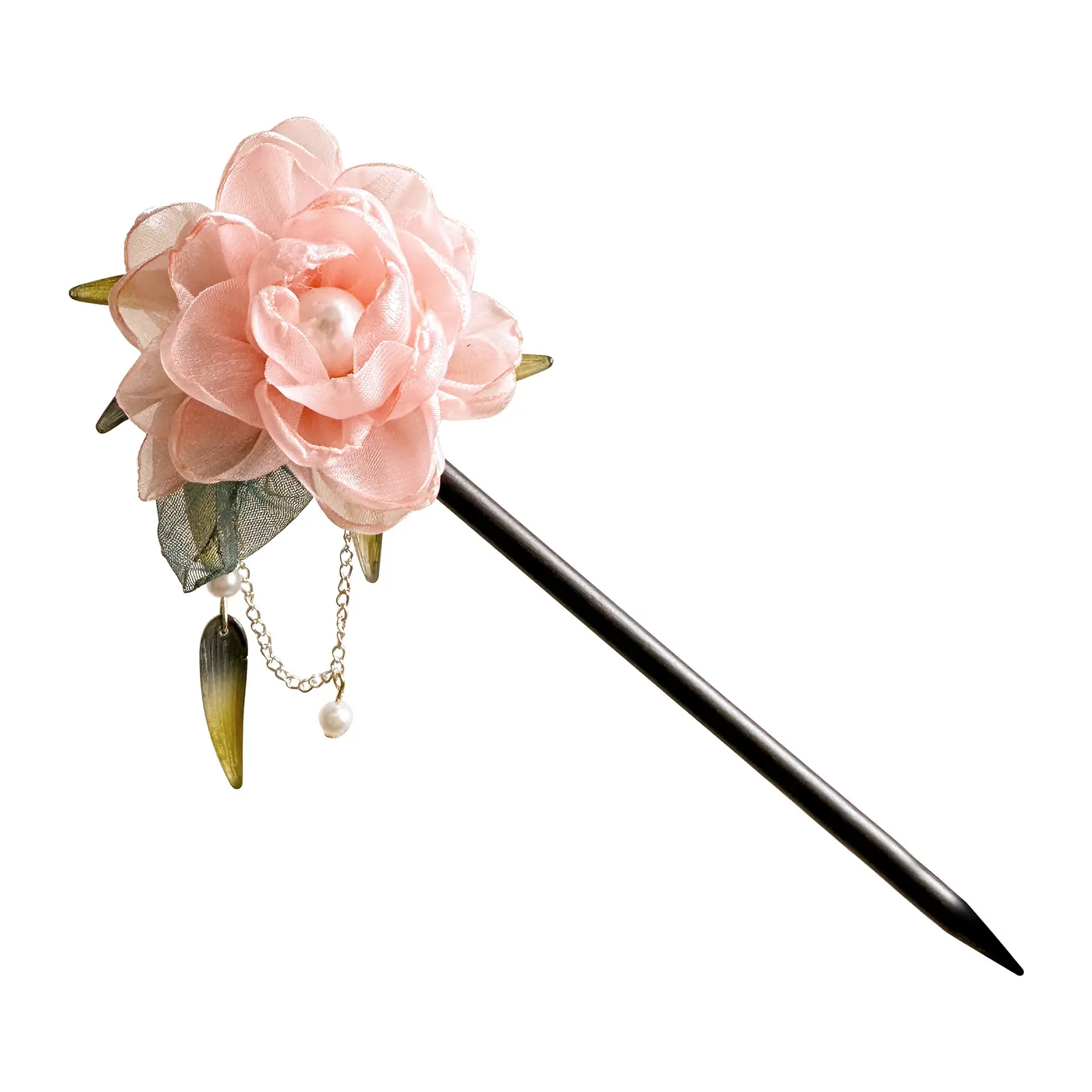 Fairy Gauze Flower Hairpin For Women Pink Pearl Peony Tassel Hair Stick Elegant Hanfu Dress Hair Accessories Exquisite Hairpin
