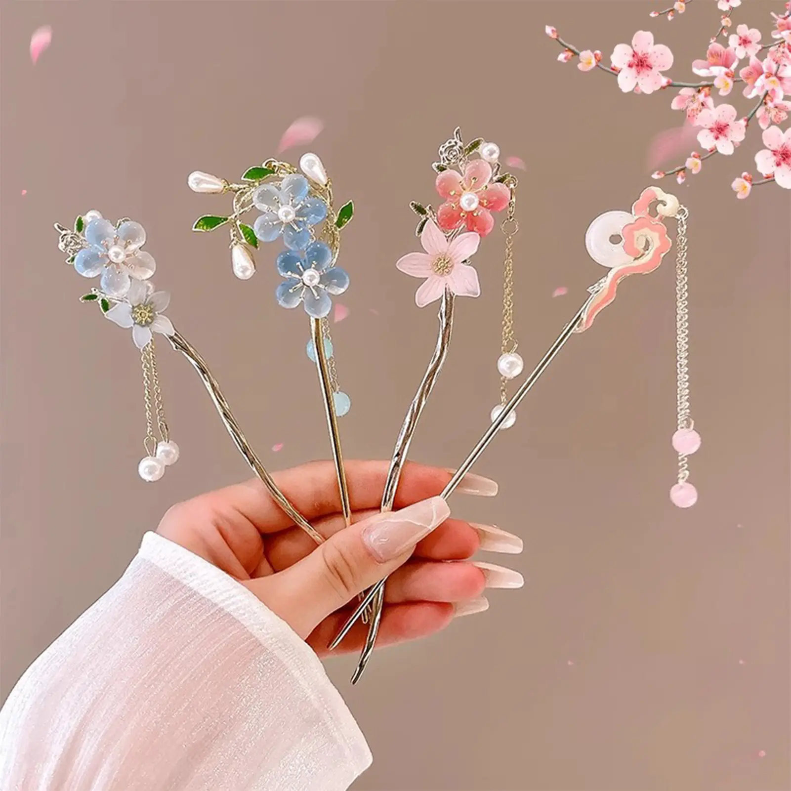 Sweety Romantic Flower Hairpin For Women Elegant Chinese Style Tassel Stick Exquisite Metal Jewelry Hair Accessories Hair Pin