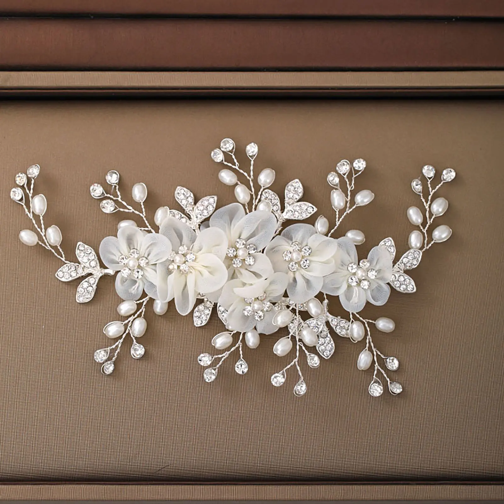 Korean Style Floral Hair Comb Water Diamond Silk Flower Elegant Hairpin For Women Girls Wedding Metal Jewelry Hair Accessories