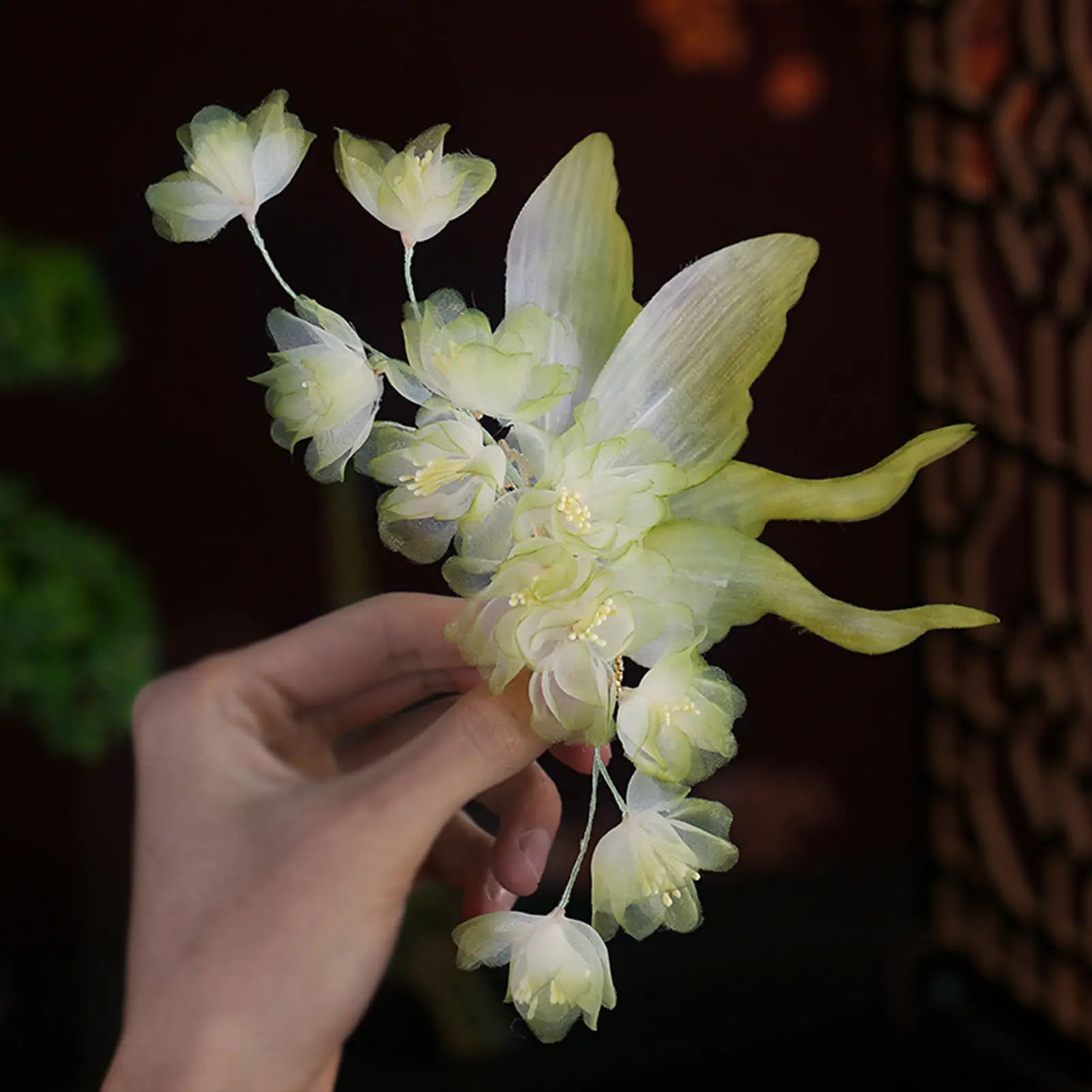 Vintage Fairy Hair Clips Elegant Light Green Gauze Flower Butterfly Hair Clip For Women Hanfu Dress Exquisite Hair Accessories