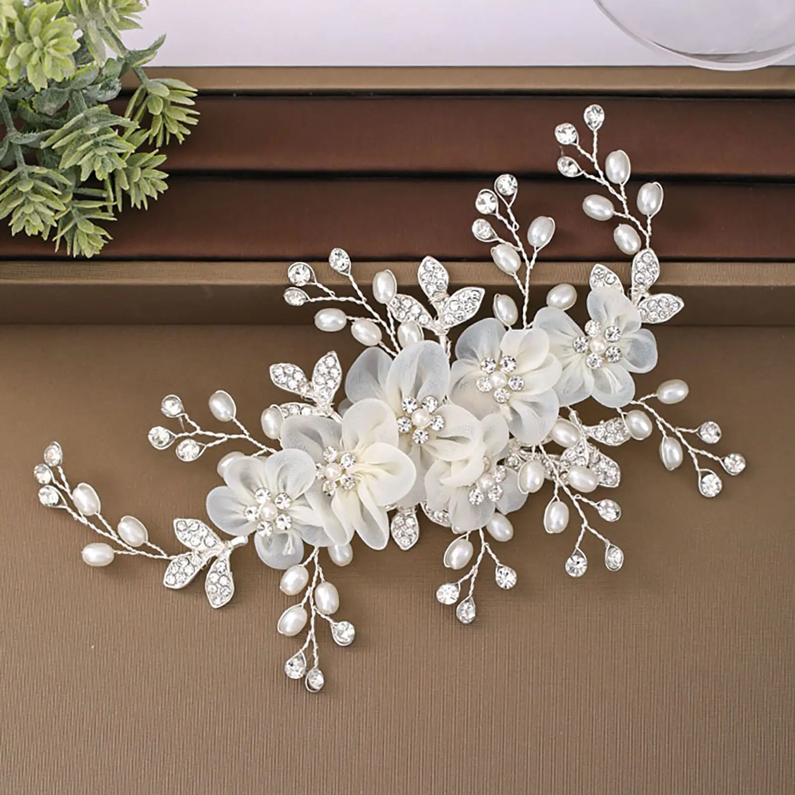 Korean Style Floral Hair Comb Water Diamond Silk Flower Elegant Hairpin For Women Girls Wedding Metal Jewelry Hair Accessories