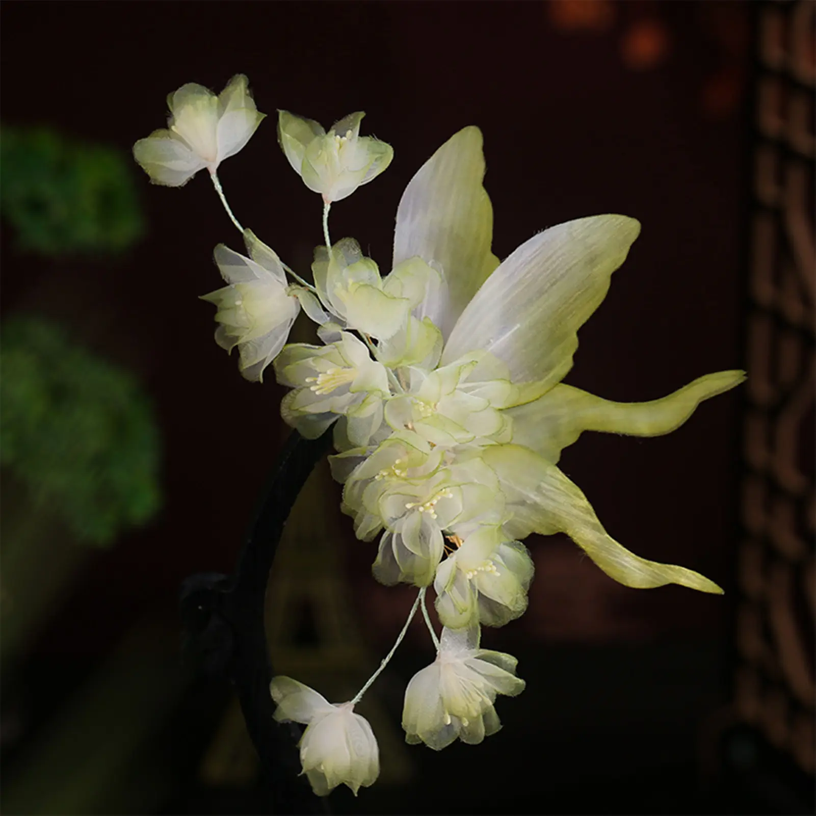 Vintage Fairy Hair Clips Elegant Light Green Gauze Flower Butterfly Hair Clip For Women Hanfu Dress Exquisite Hair Accessories