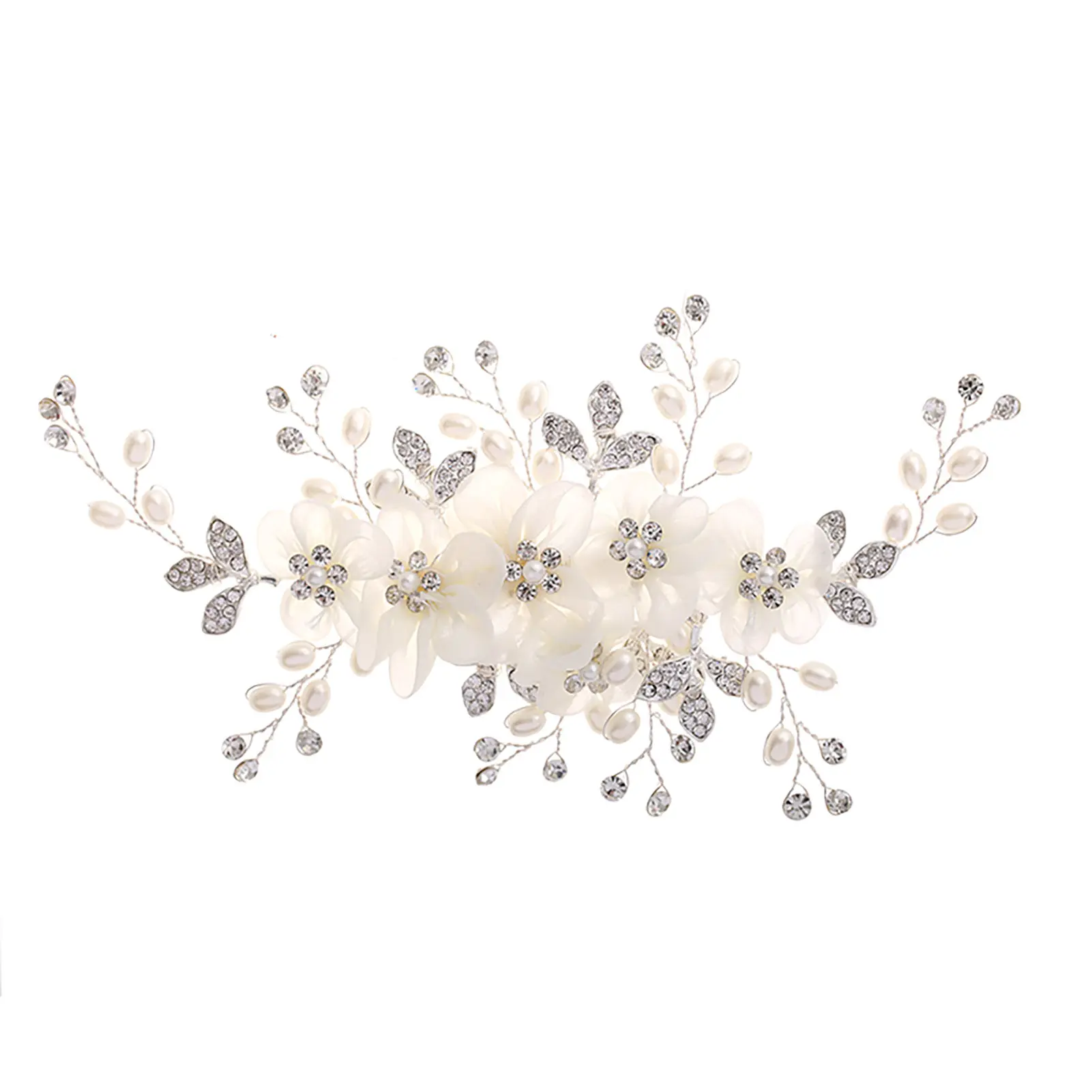 Korean Style Floral Hair Comb Water Diamond Silk Flower Elegant Hairpin For Women Girls Wedding Metal Jewelry Hair Accessories