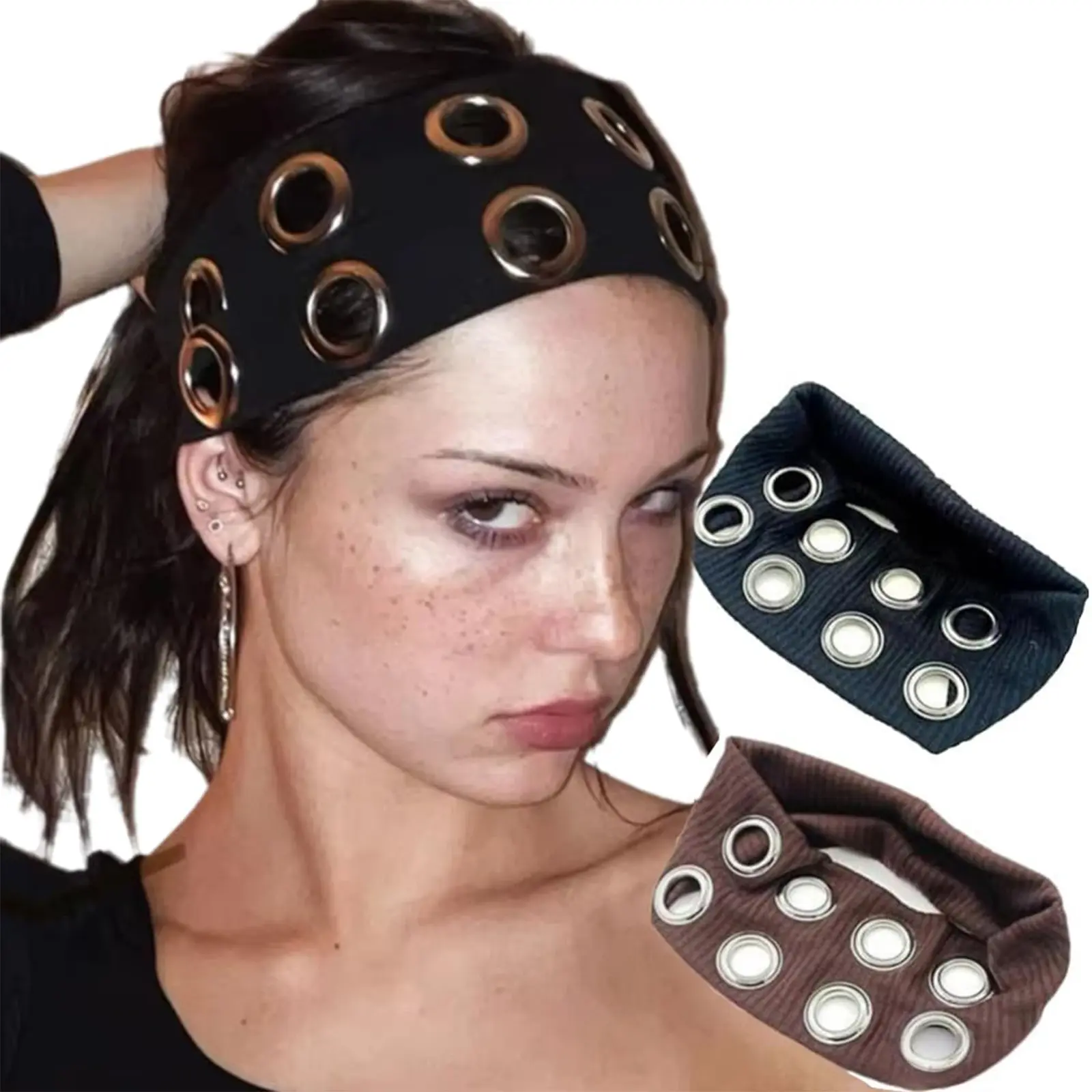 Y2k Style Headband Fabric Hollow High Elasticity Headband For Women Vintage Punk Metallic Hair Accessories Girls Headwears