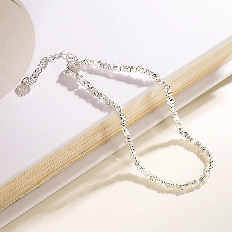 Glitter Broken Silver Anklet For Women Non Fading Light Luxury Design Sense Bracelets Girls Summer Beach Leg Jewelry Accessories