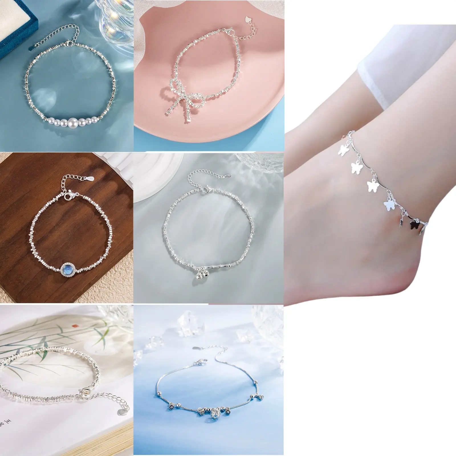 Glitter Broken Silver Anklet For Women Non Fading Light Luxury Design Sense Bracelets Girls Summer Beach Leg Jewelry Accessories