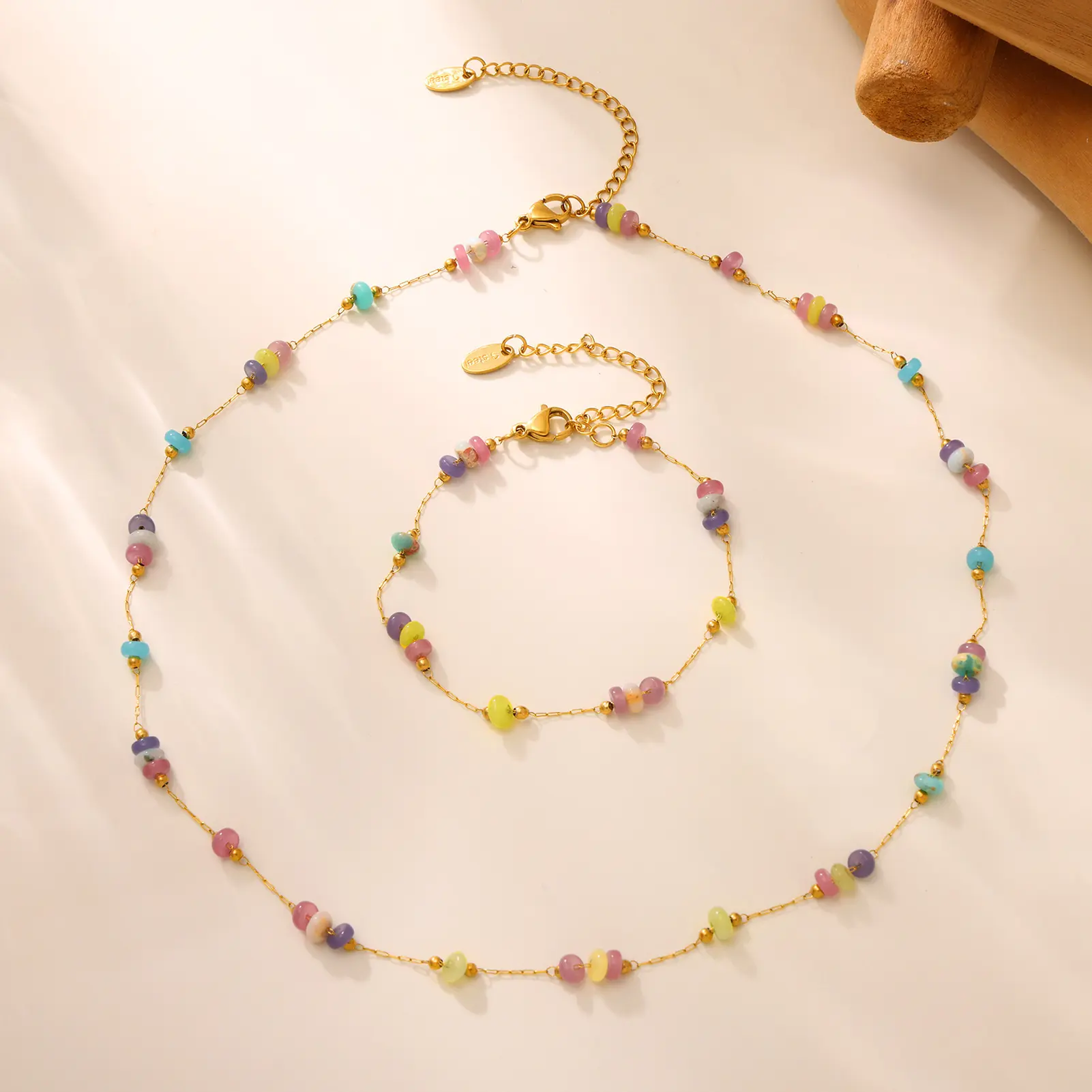 Sweety Romantic Dopamine Necklace Bracelet For Women Niche Stainless Steel Natural Stone Neck Chain Fashion Jewelry Accessories