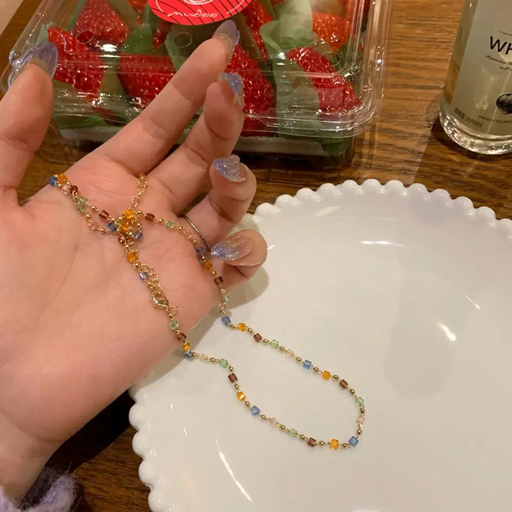 Little Fresh Simple Necklace For Women Handmade Bead Zircon Collarbone Chain Sweety Romantic Neck Chain Trendy Summer Body Chain