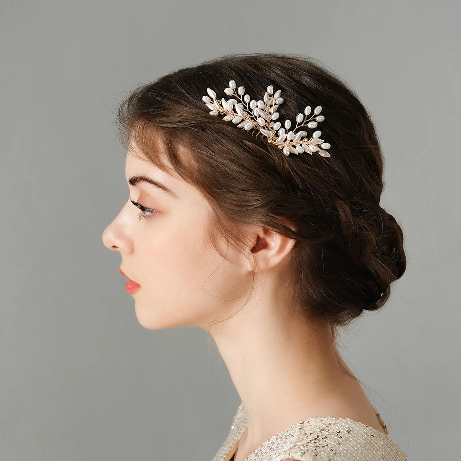 Elegant Women's Hairpin Gold Silver Leaf Pearl Hair Comb Korean Style Jewelry Wedding Hair Accessories For Girls New Year Gifts