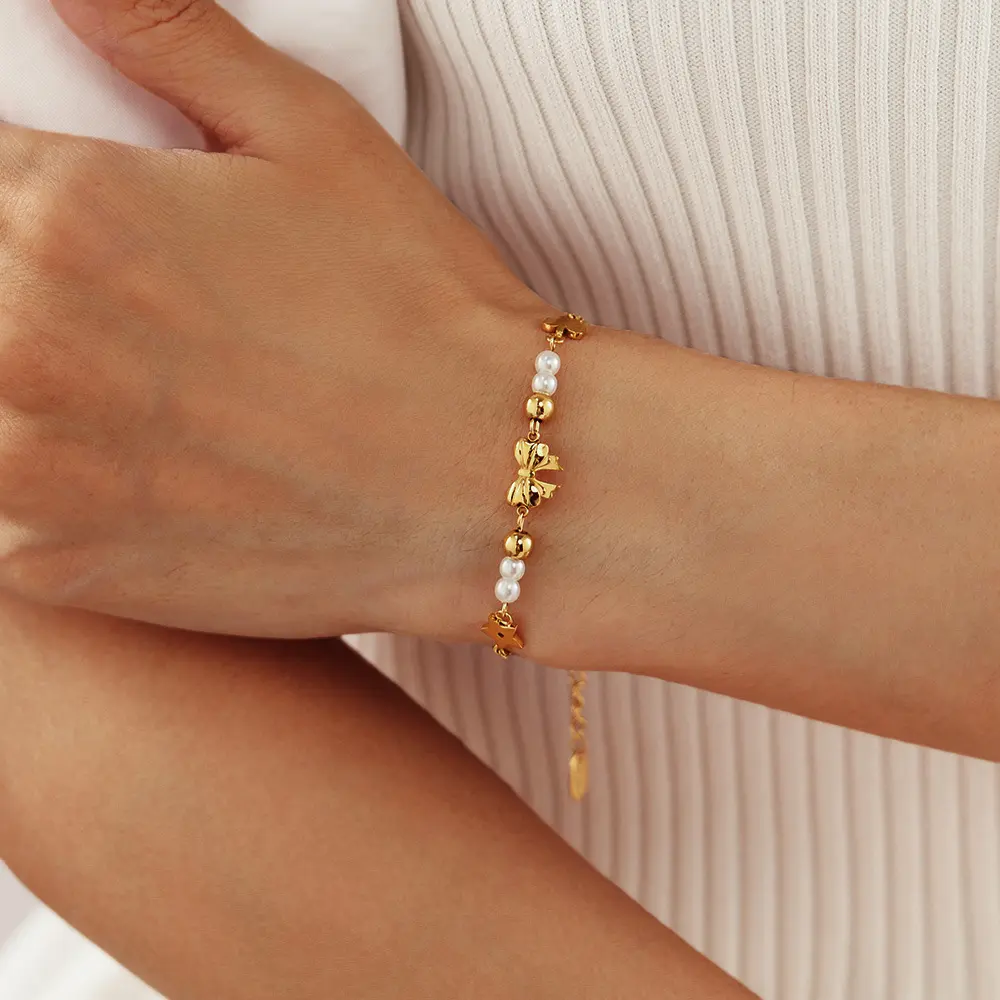 2025 New Trendy Metal Bracelet For Women Ins Style Stainless Steel Bow Bracelet Summer Beach Hand Decoration Jewelry Chain